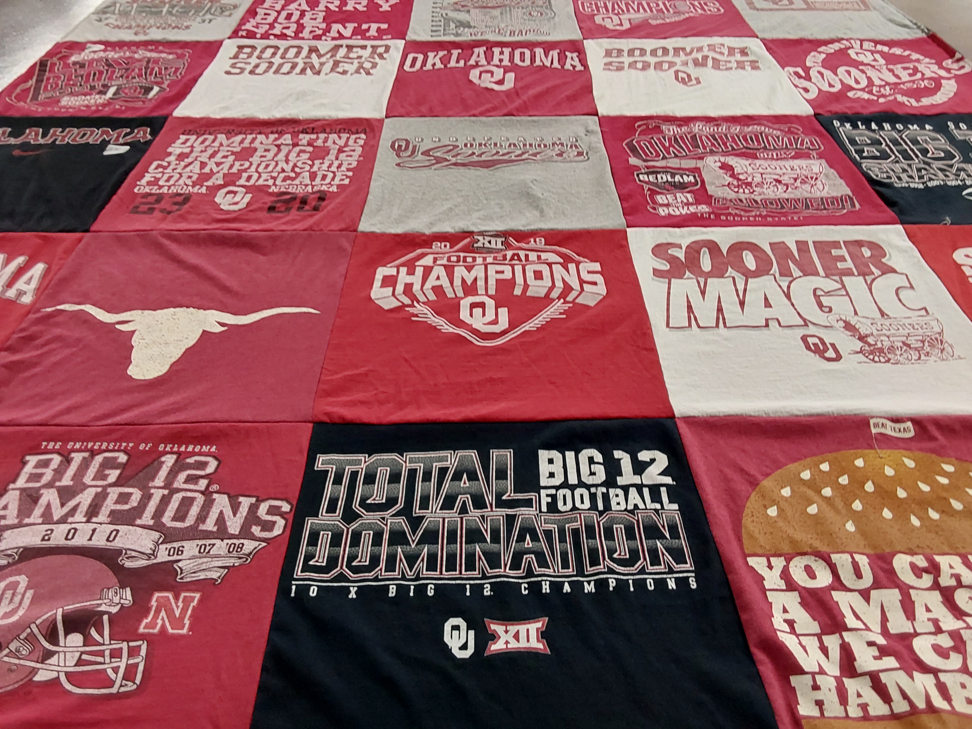 T-shirt quilt featuring university of oklahoma football team by Shelly from MO