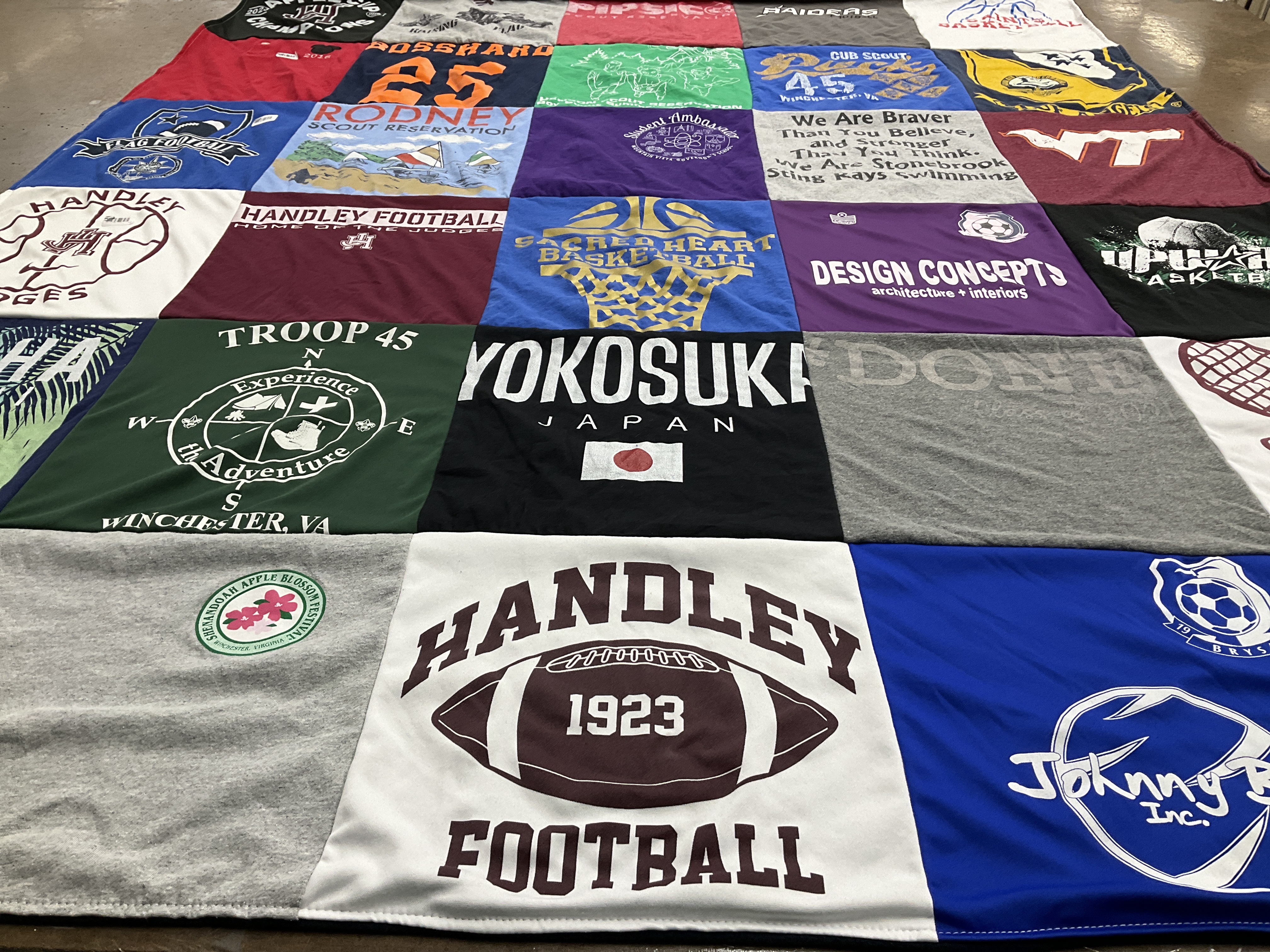 T-shirt quilt featuring handley football, handley basketball by Laurie from VA