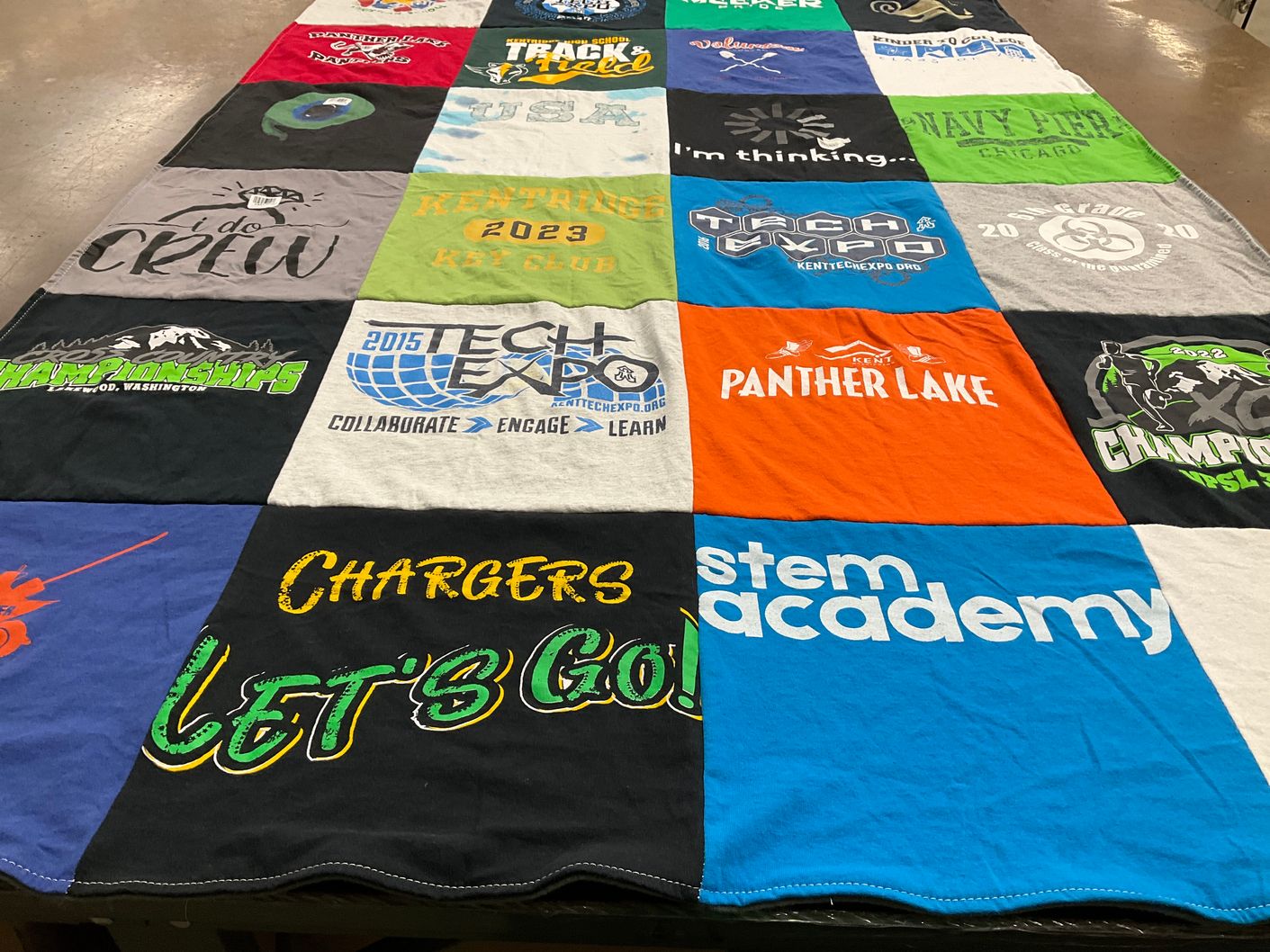T-shirt quilt featuring chargers by Kristen from WA
