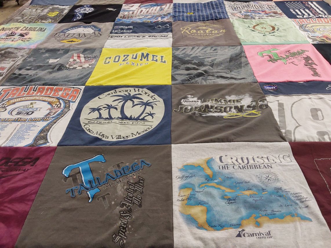 T-shirt quilt with traveling, racing themes by Kristin from MS