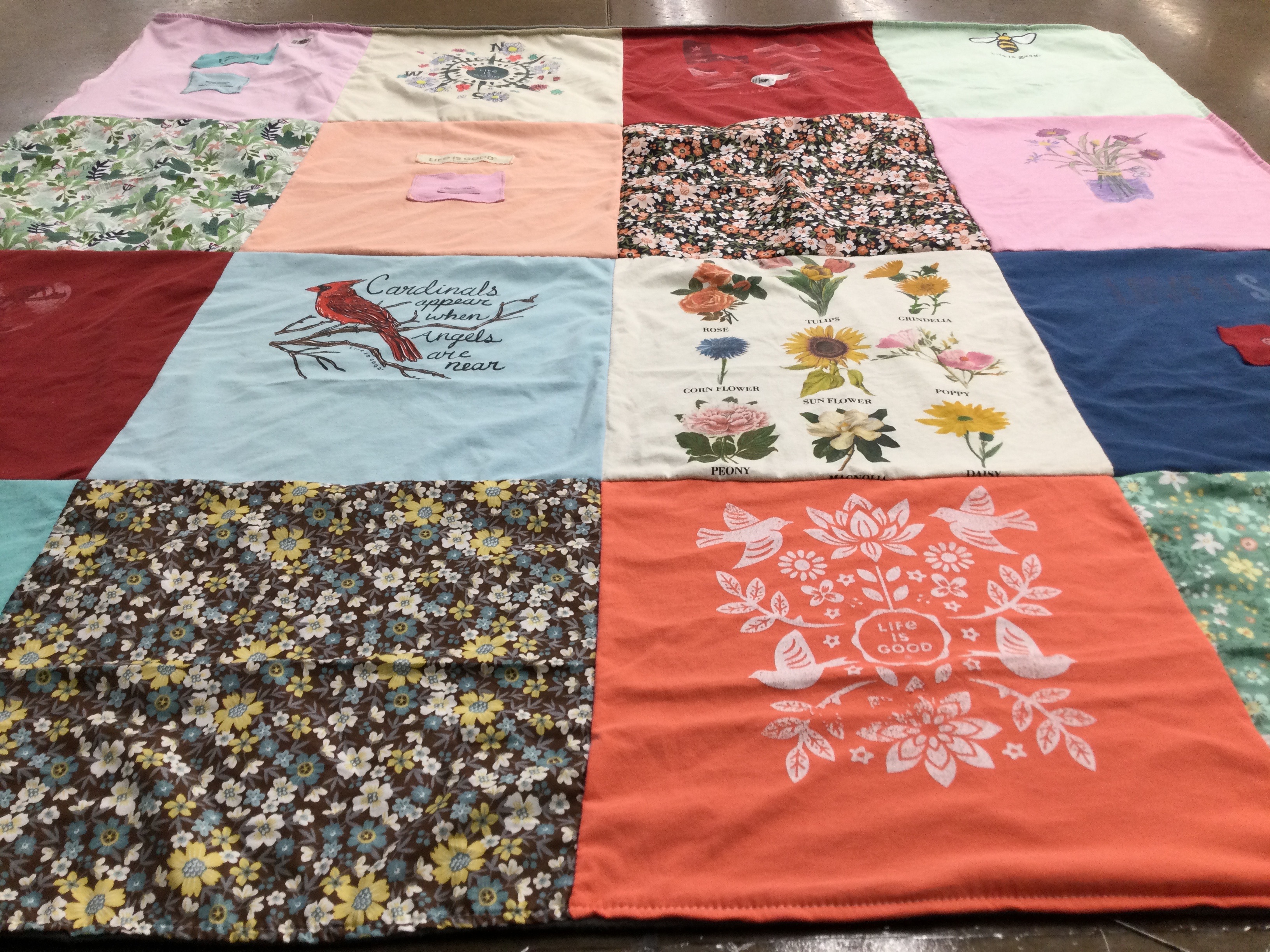 T-shirt quilt with gardening, nature themes by Patricia from FL