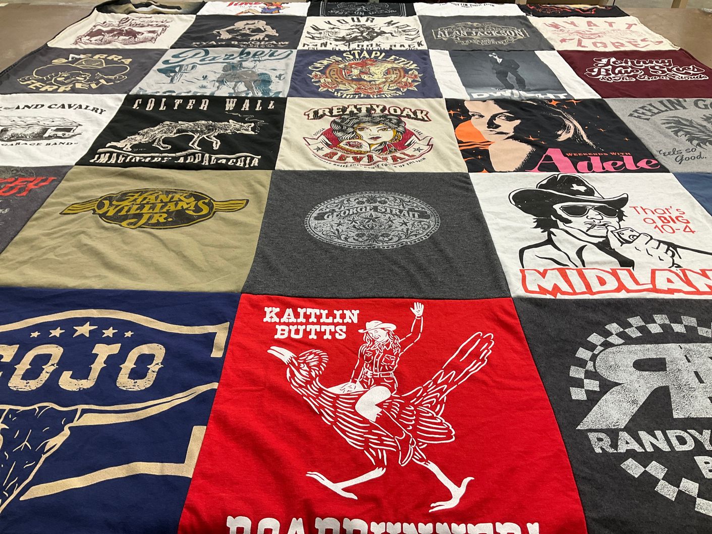 T-shirt quilt with country music, live music themes by Jennifer from TX