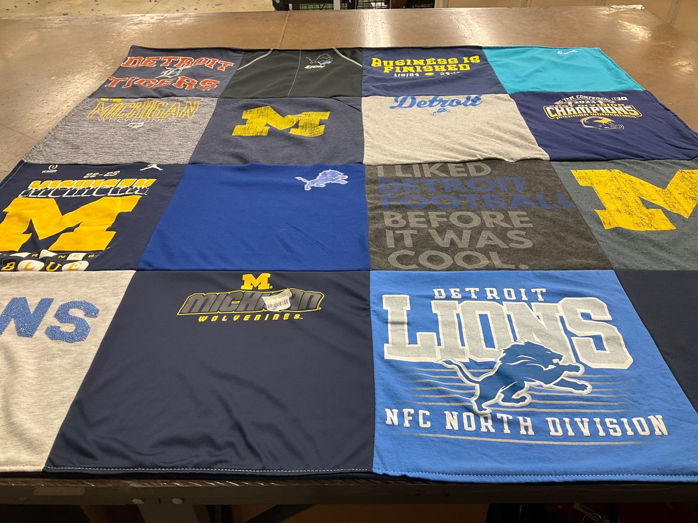 T-shirt quilt featuring detroit lions, detroit tigers by Jennifer from AL