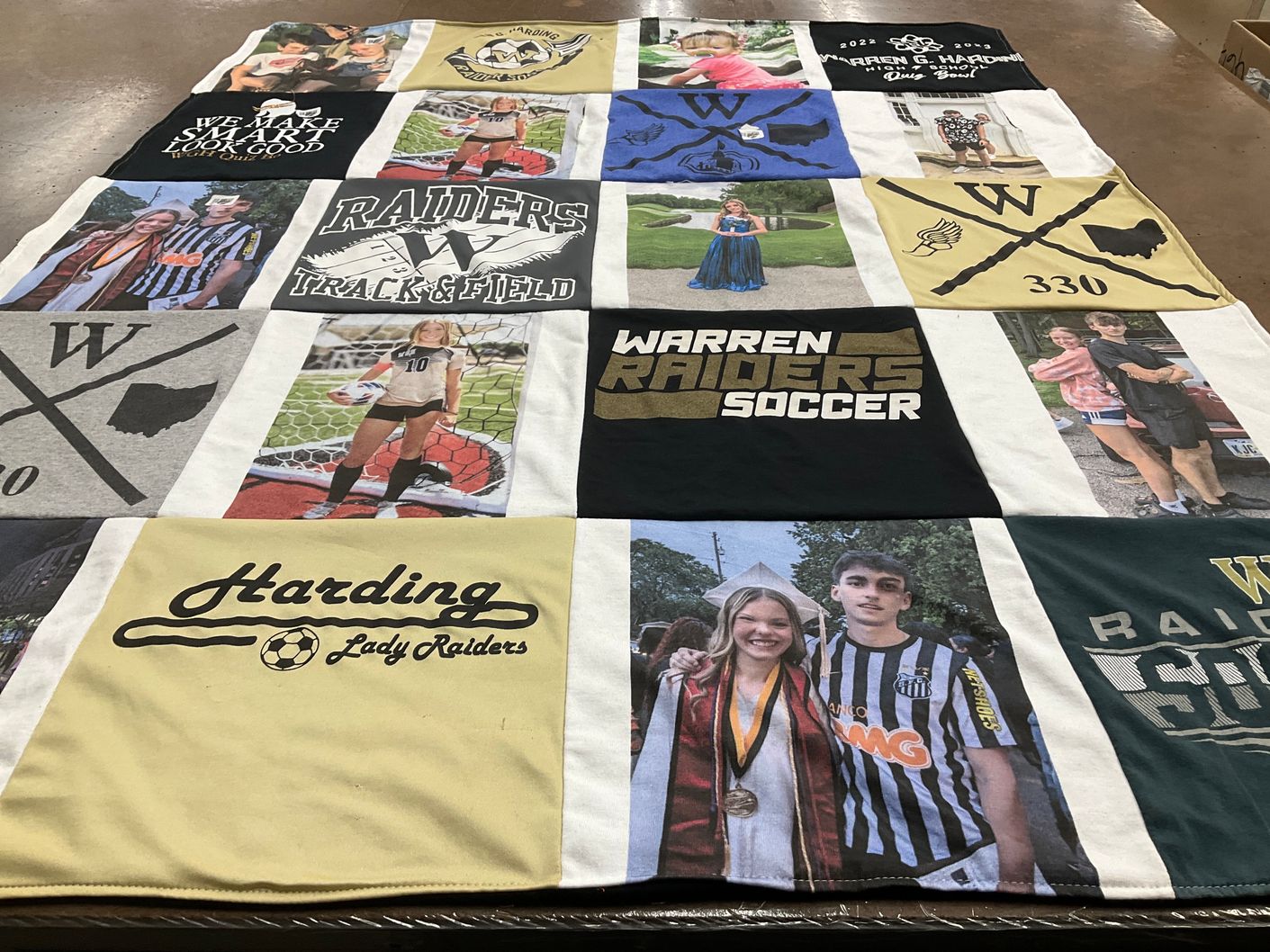T-shirt quilt featuring harding lady raiders, warren raiders soccer by Lisa from OH