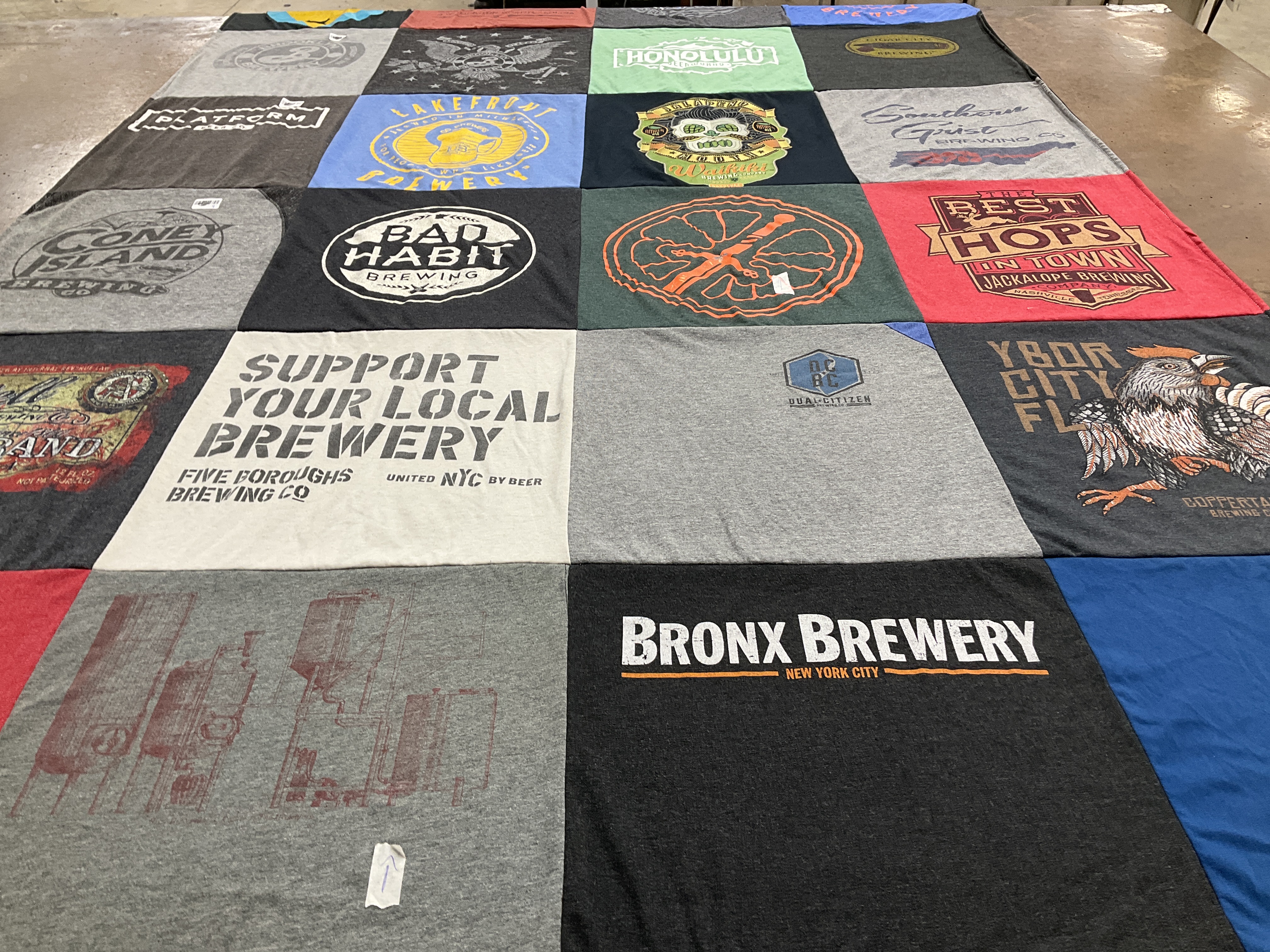 T-shirt quilt with brewing, craft beer themes by Justin from NY