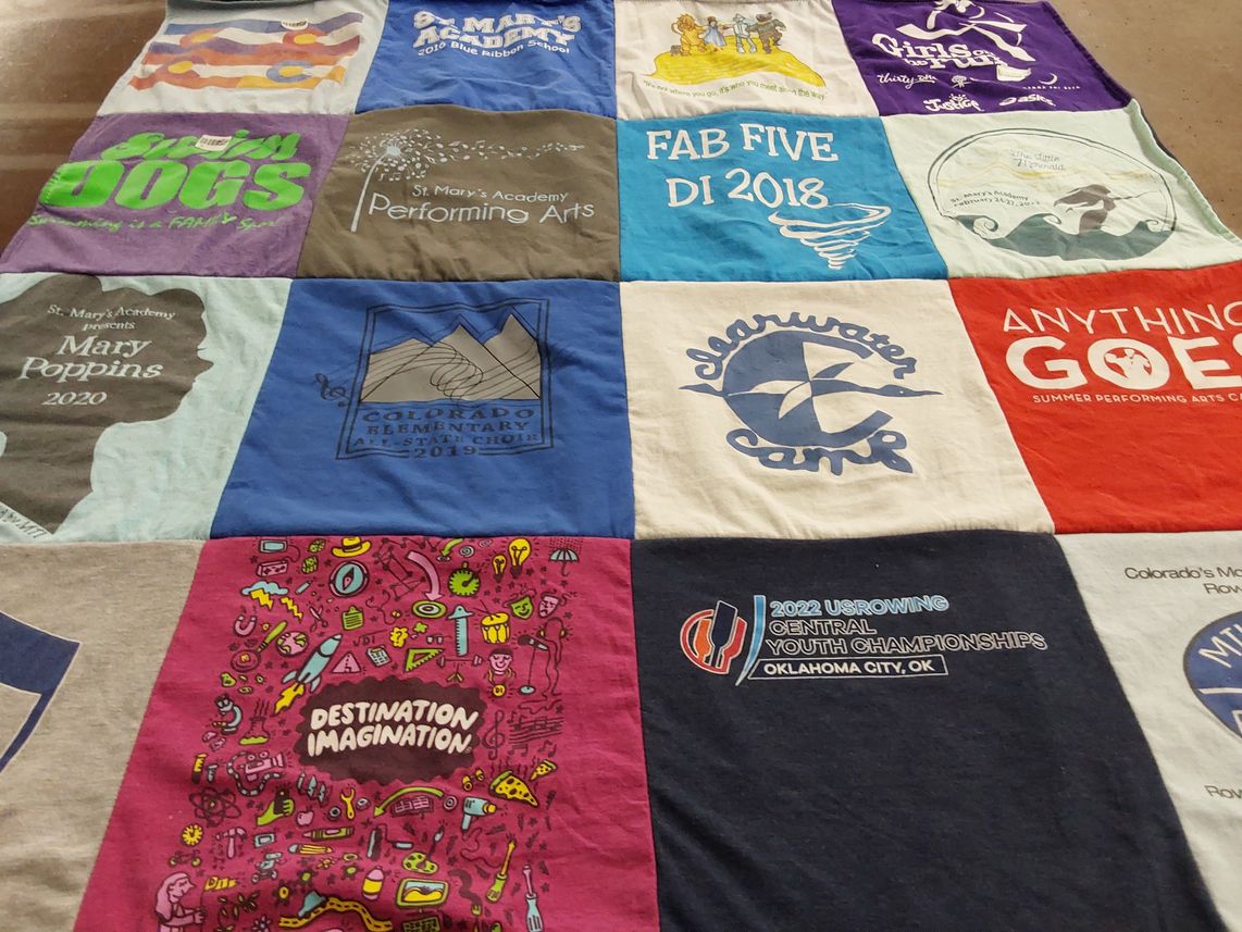 T-shirt quilt from st mary's academy, colorado elementary school by Stacy from CO