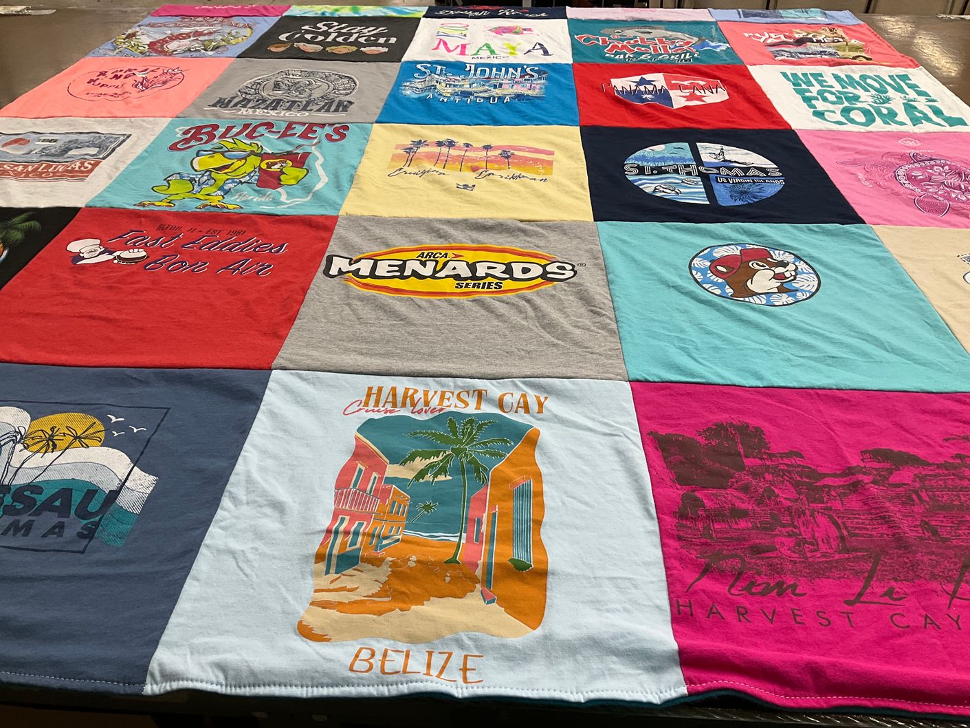 T-shirt quilt with beach, travel themes by Deborah from FL