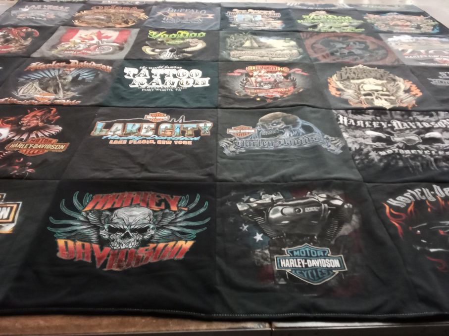 T-shirt quilt with motorcycles, biker culture themes by Tammy from FL