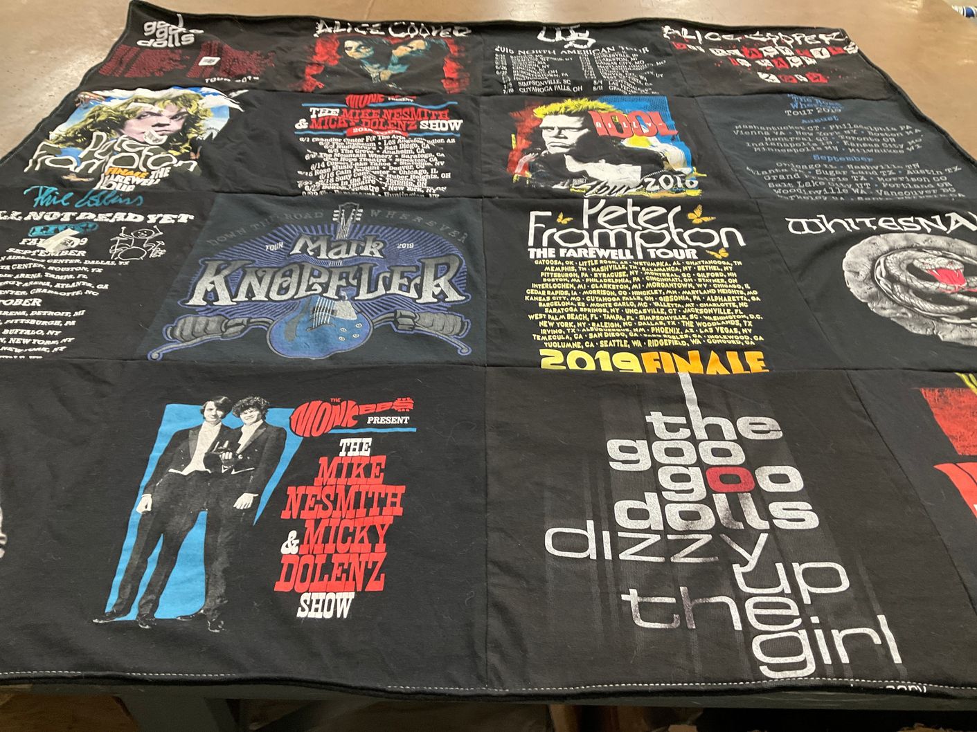 T-shirt quilt with music, concerts themes by Kirsten from KS
