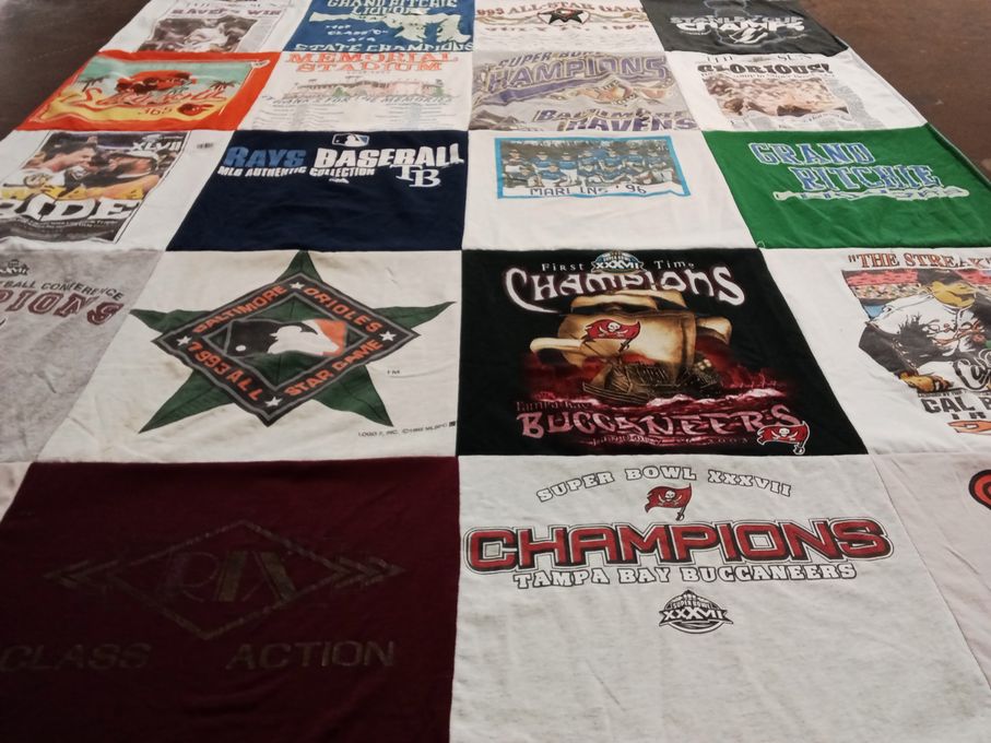 T-shirt quilt featuring tampa bay buccaneers, baltimore orioles by Ryan from FL