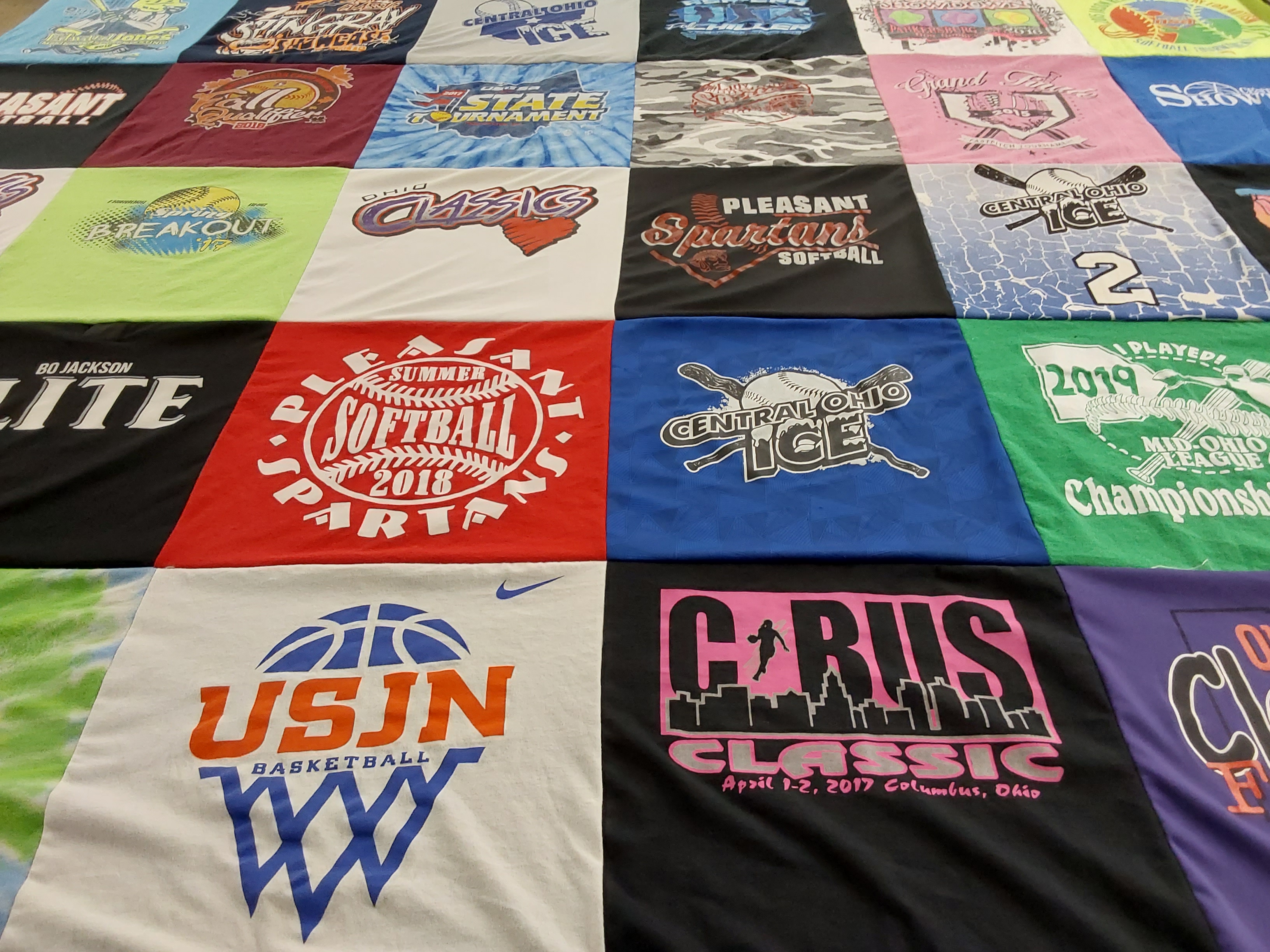 T-shirt quilt featuring pleasant spartans by Aubrey from OH