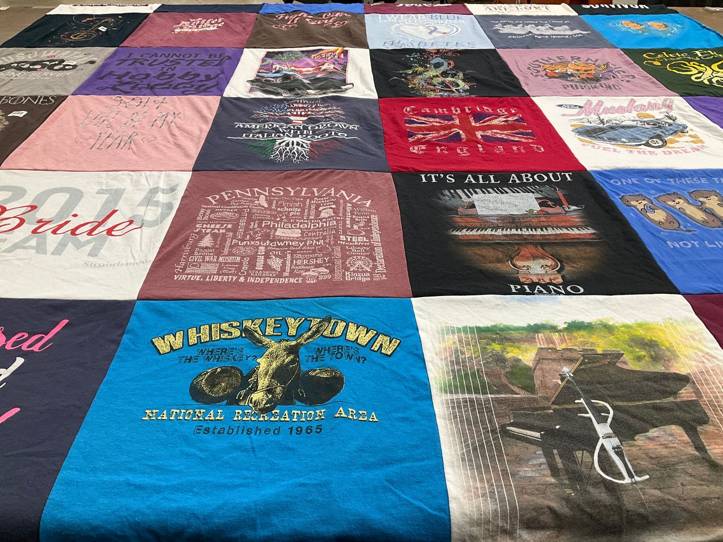 T-shirt quilt with travel, music themes by Amber from PA