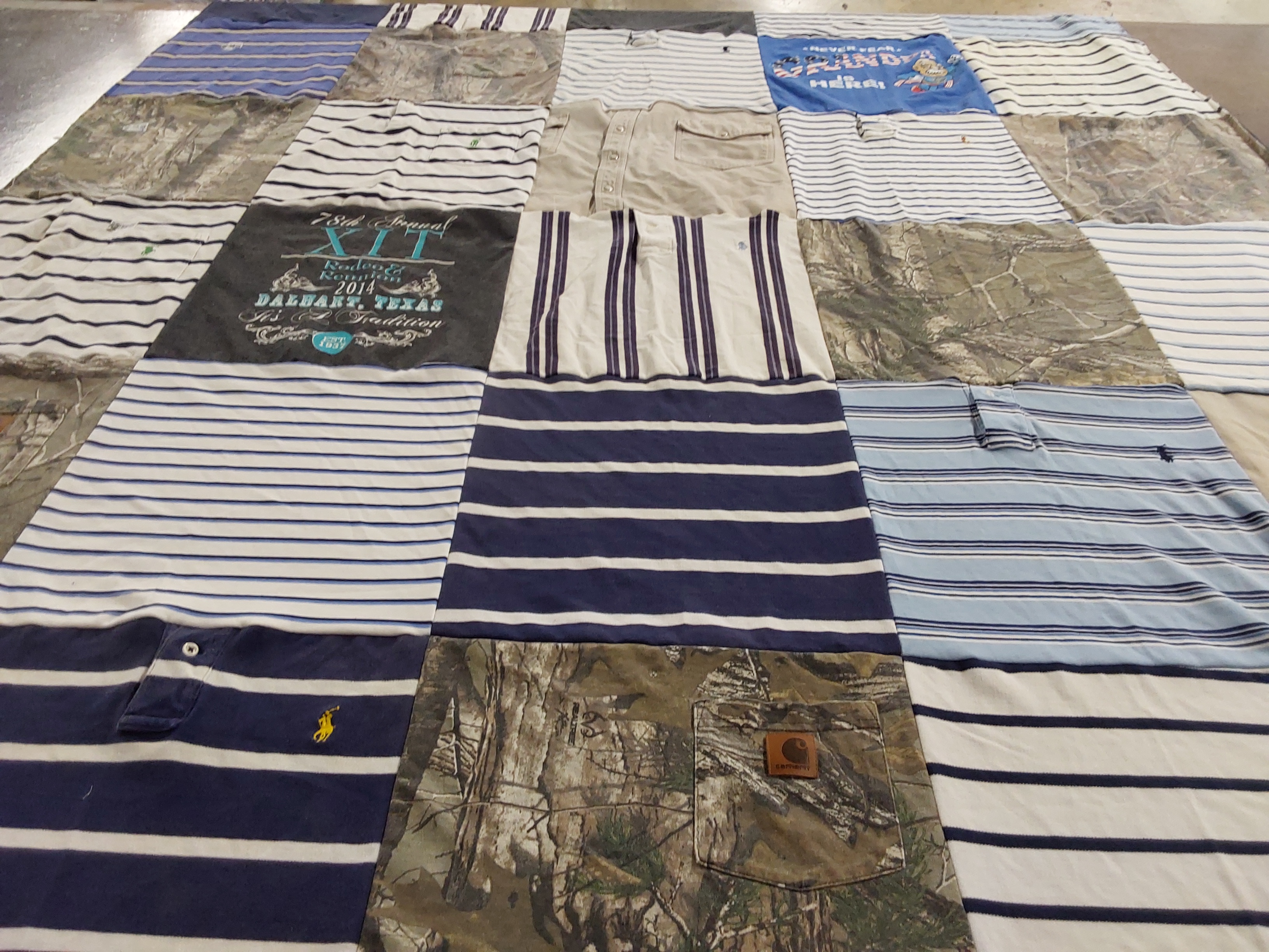 T-shirt quilt with outdoors, events themes by Carla from TX
