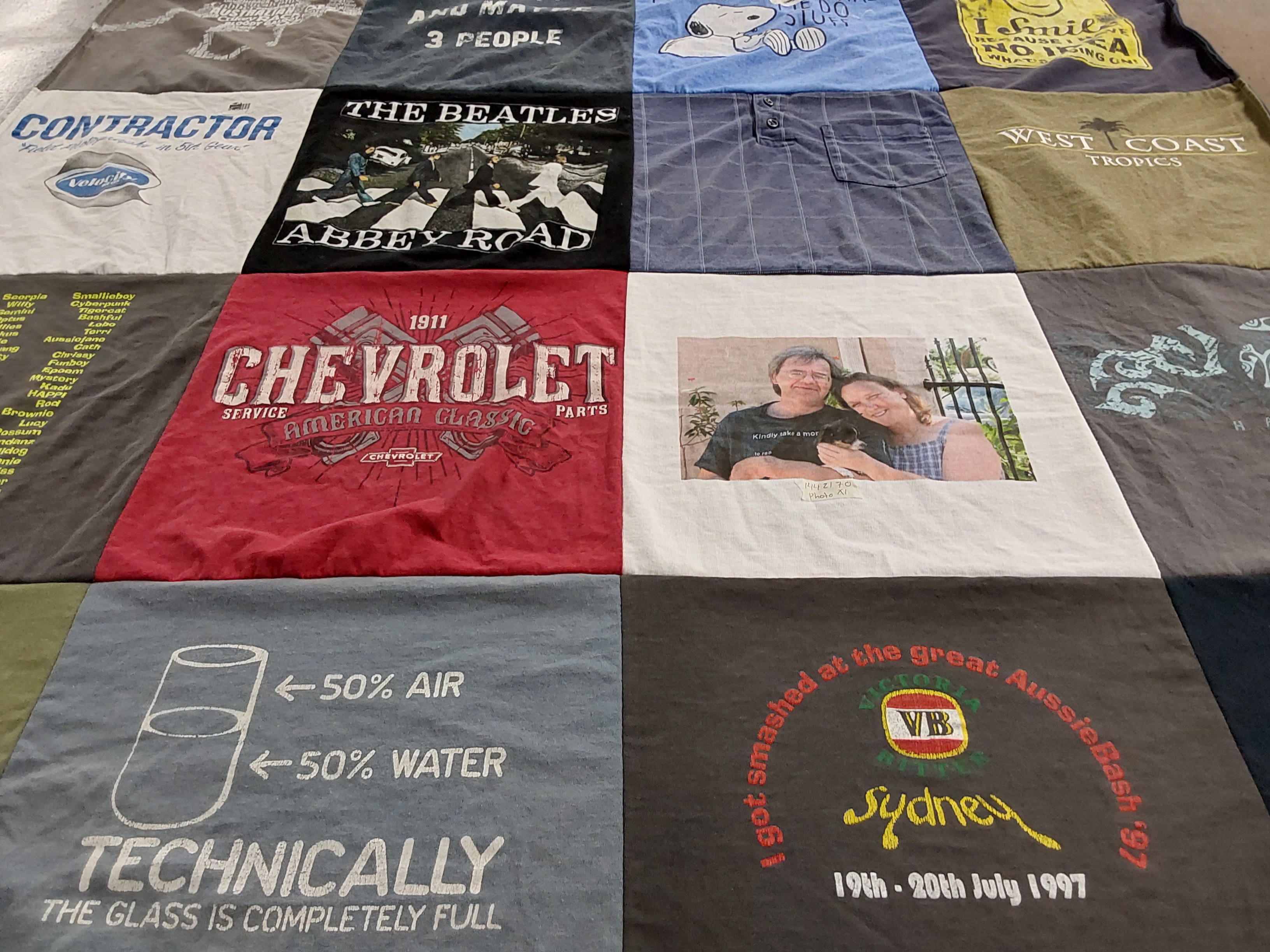 T-shirt quilt with music, cars themes by Barbara from FL
