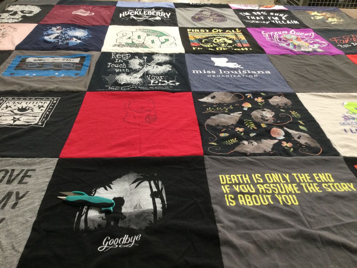 T-shirt quilt with sweatshirts, louisiana themes by Bonnie from LA