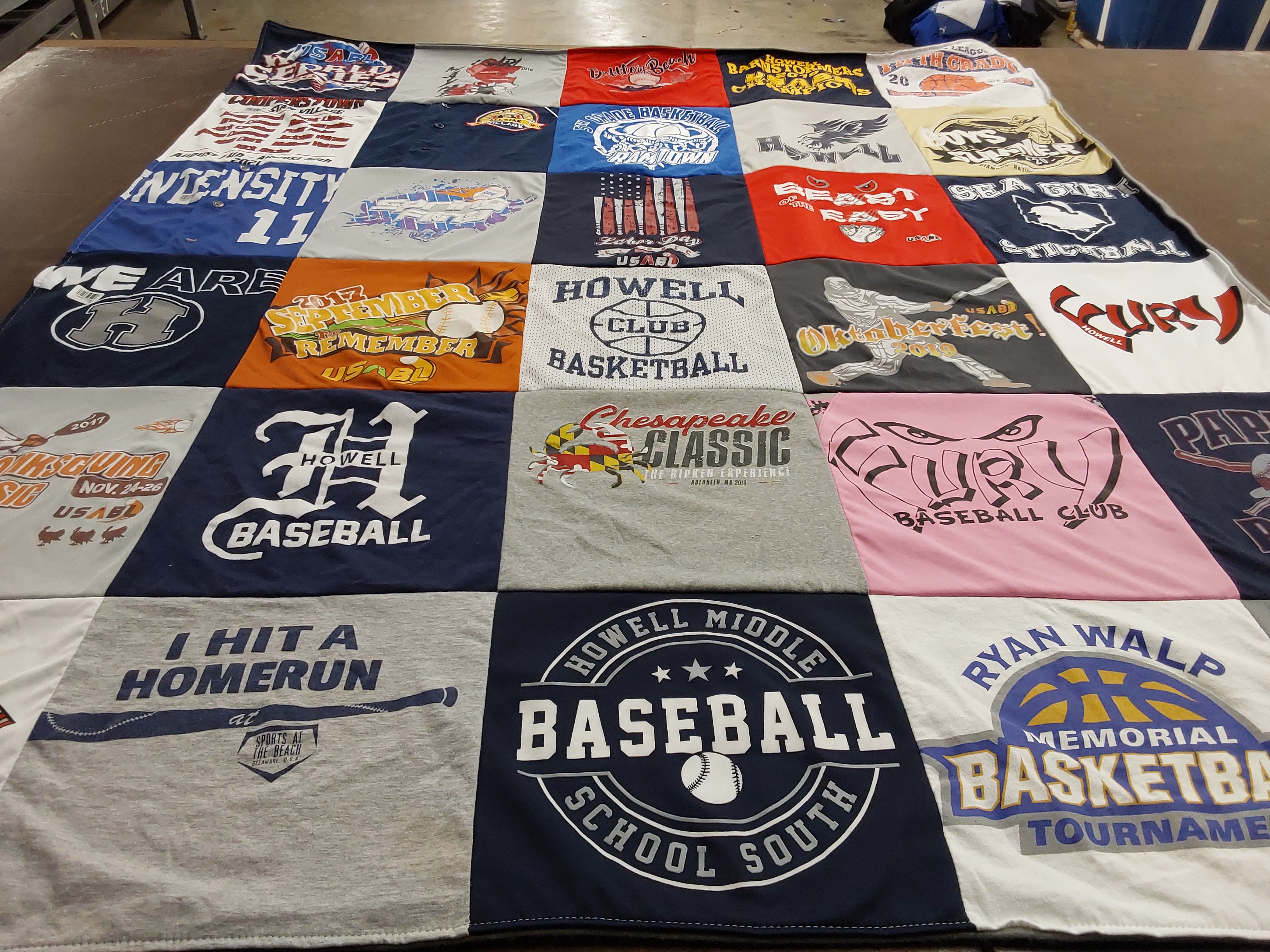 T-shirt quilt featuring howell baseball club, ryan walp basketball tournament by Susan from NJ