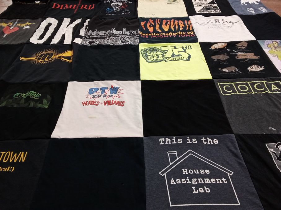 T-shirt quilt with music, community themes by Ilana from NY