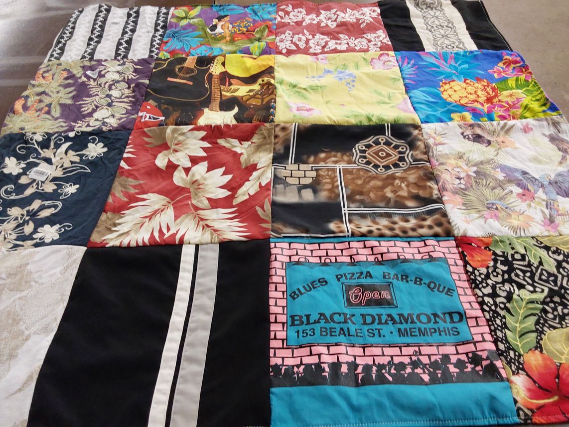 T-shirt quilt with music, cuisine themes by Daniel from PA