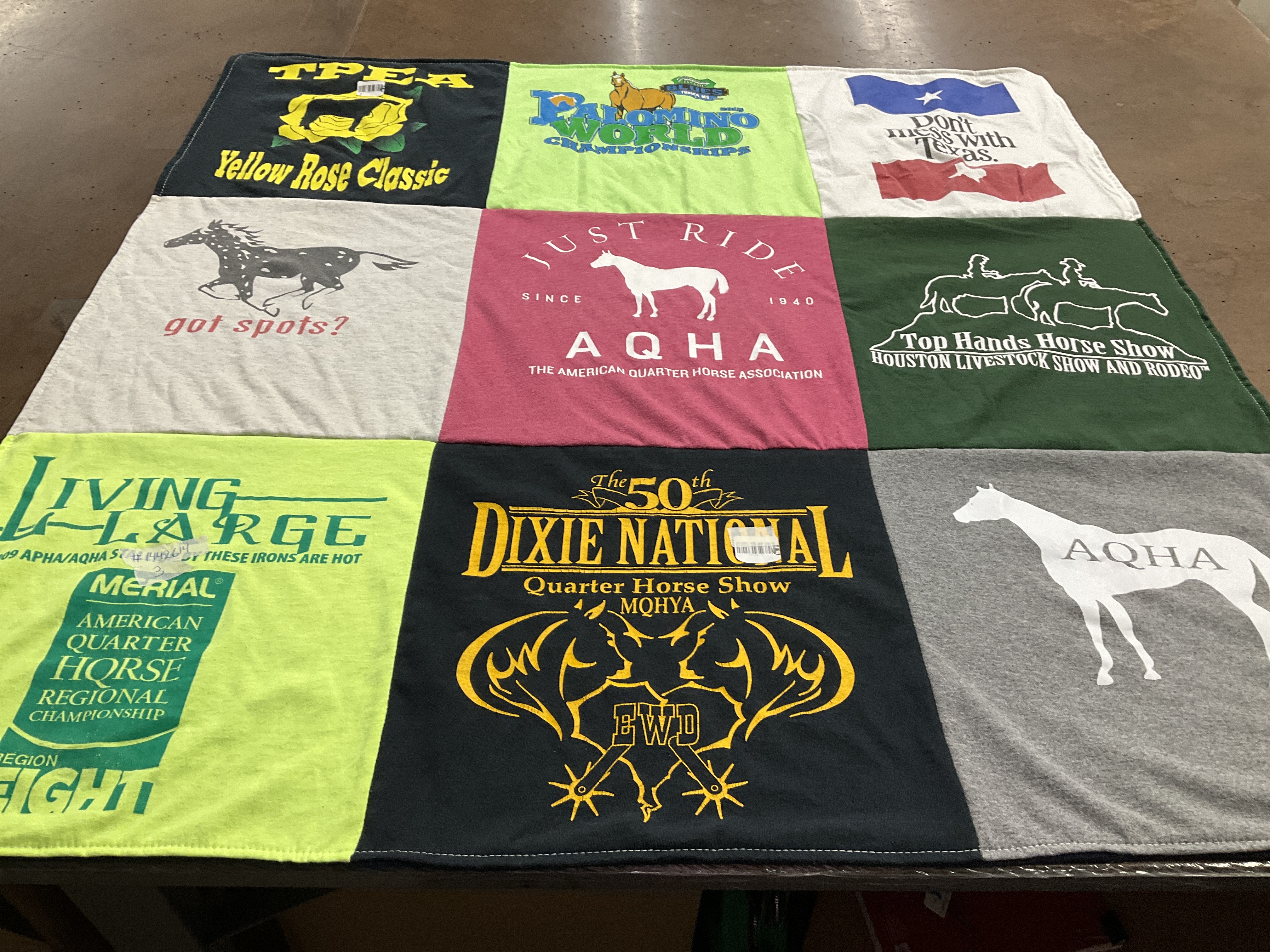 T-shirt quilt with horse riding, quarter horses themes by Vickie from TX