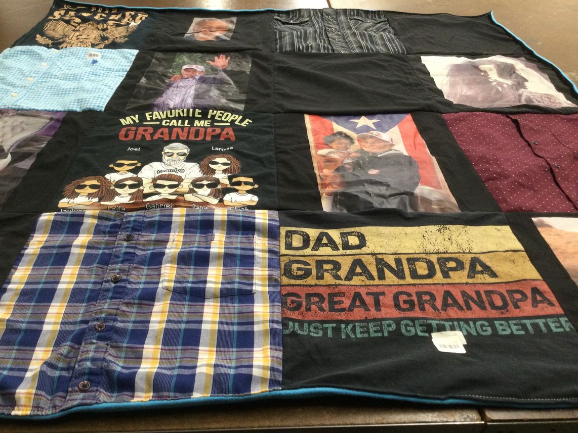T-shirt quilt with family, relationships themes by Cassandra from IL