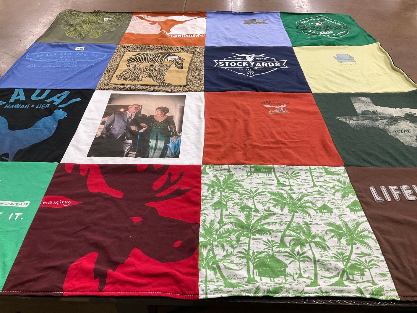 T-shirt quilt with travel, nature themes by Debbi from TX