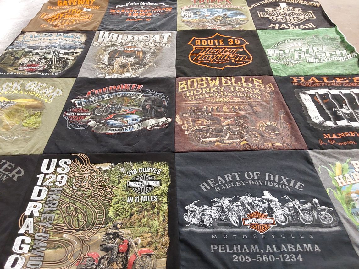 T-shirt quilt with motorcycling, travel themes by Muriel from OH
