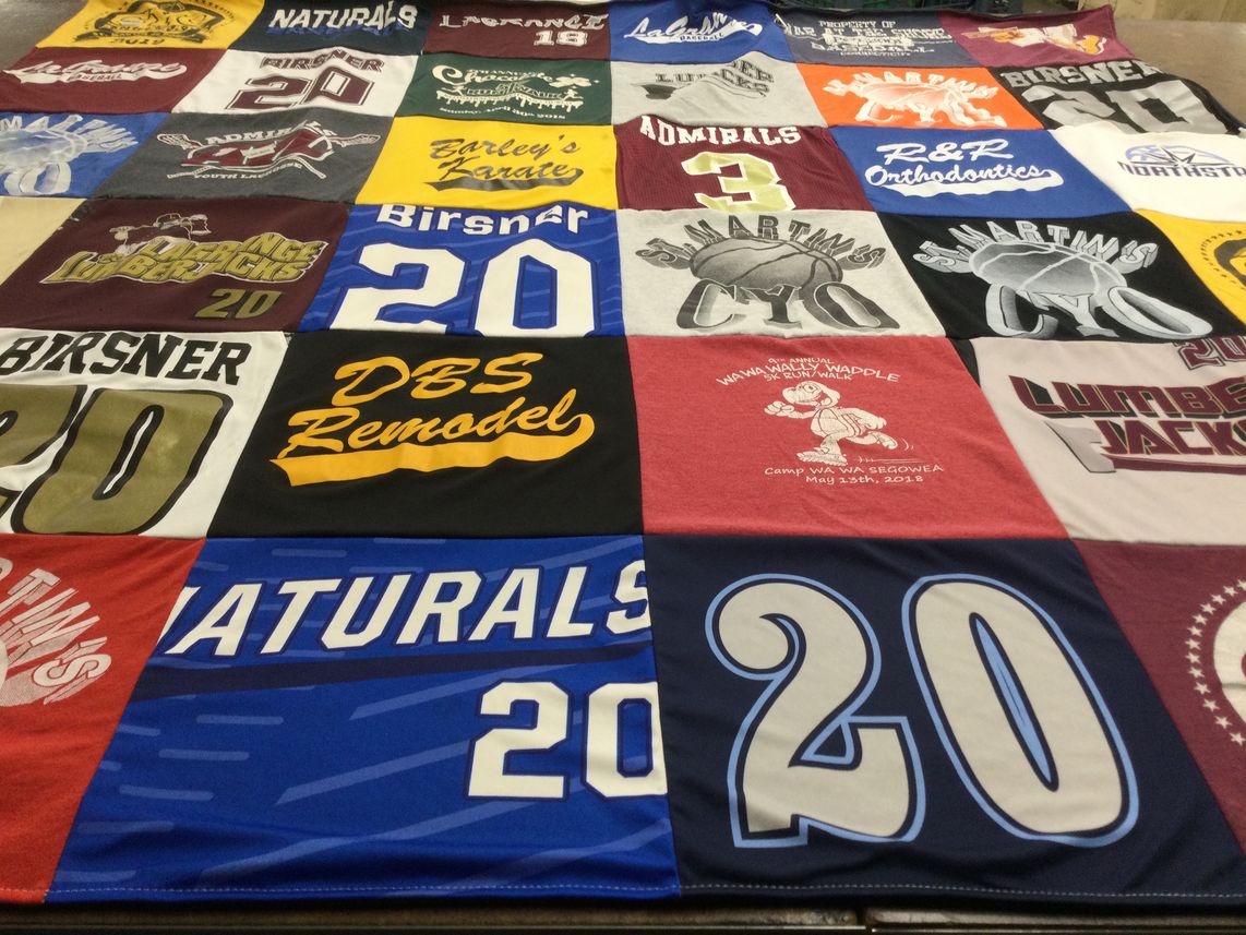 T-shirt quilt featuring naturals, admirals by Rachel from NY