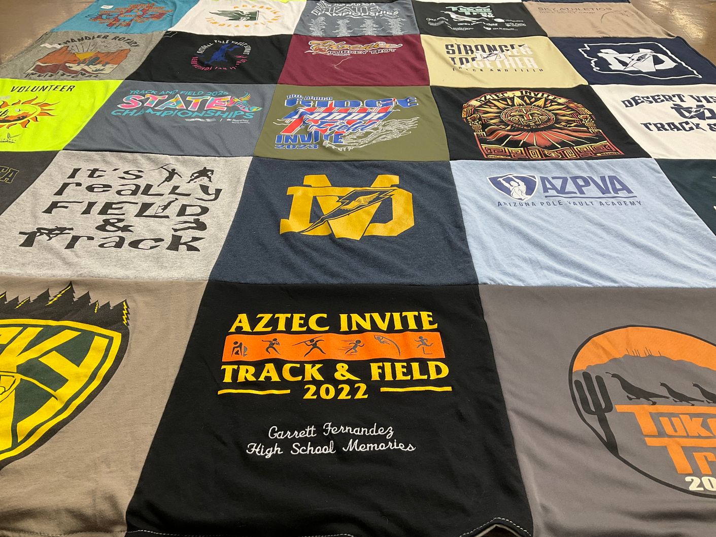 T-shirt quilt with athletics, track and field themes by SOPHIA from AZ