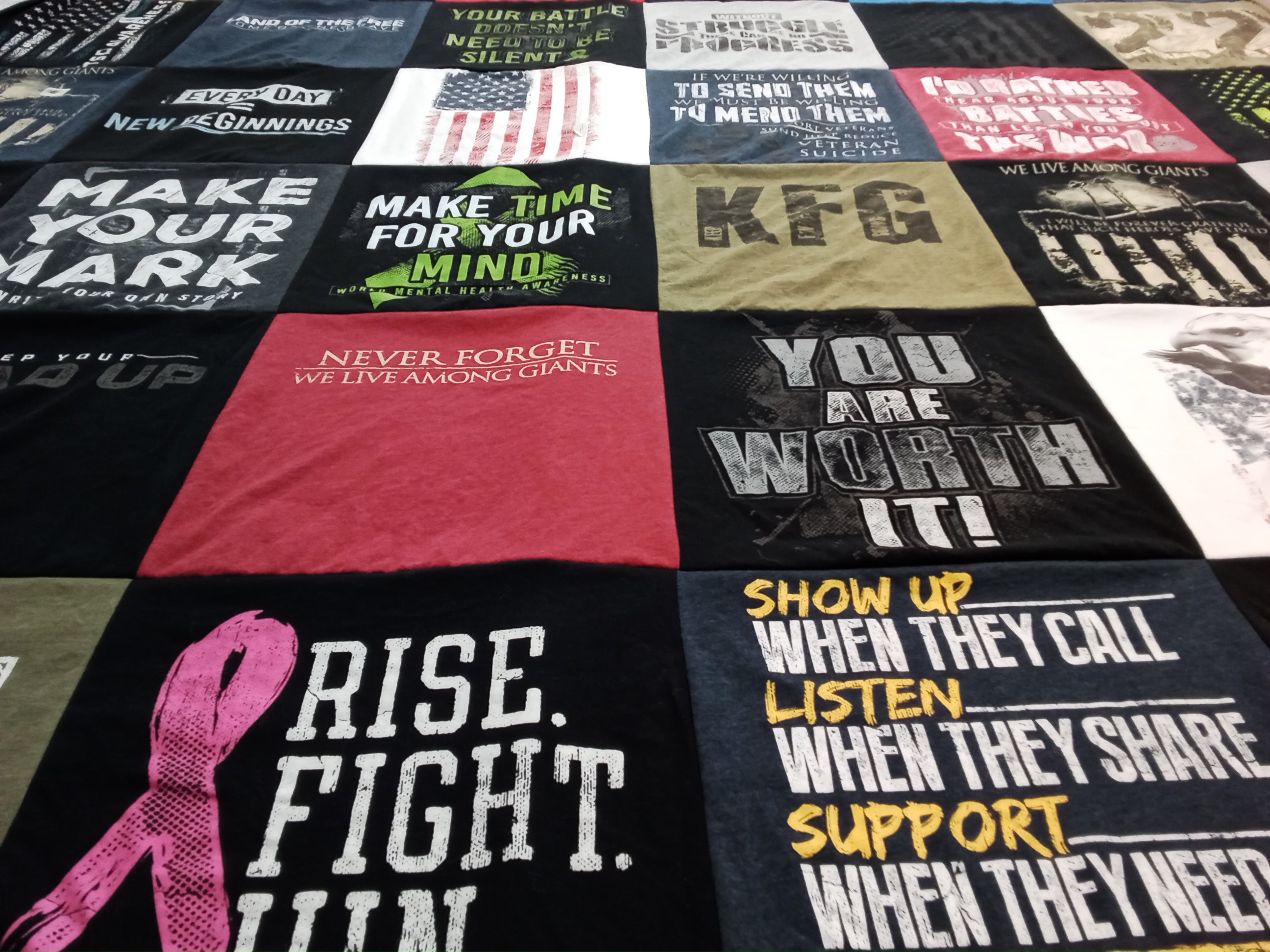T-shirt quilt with mental health awareness, supporting others themes by Michael from CA