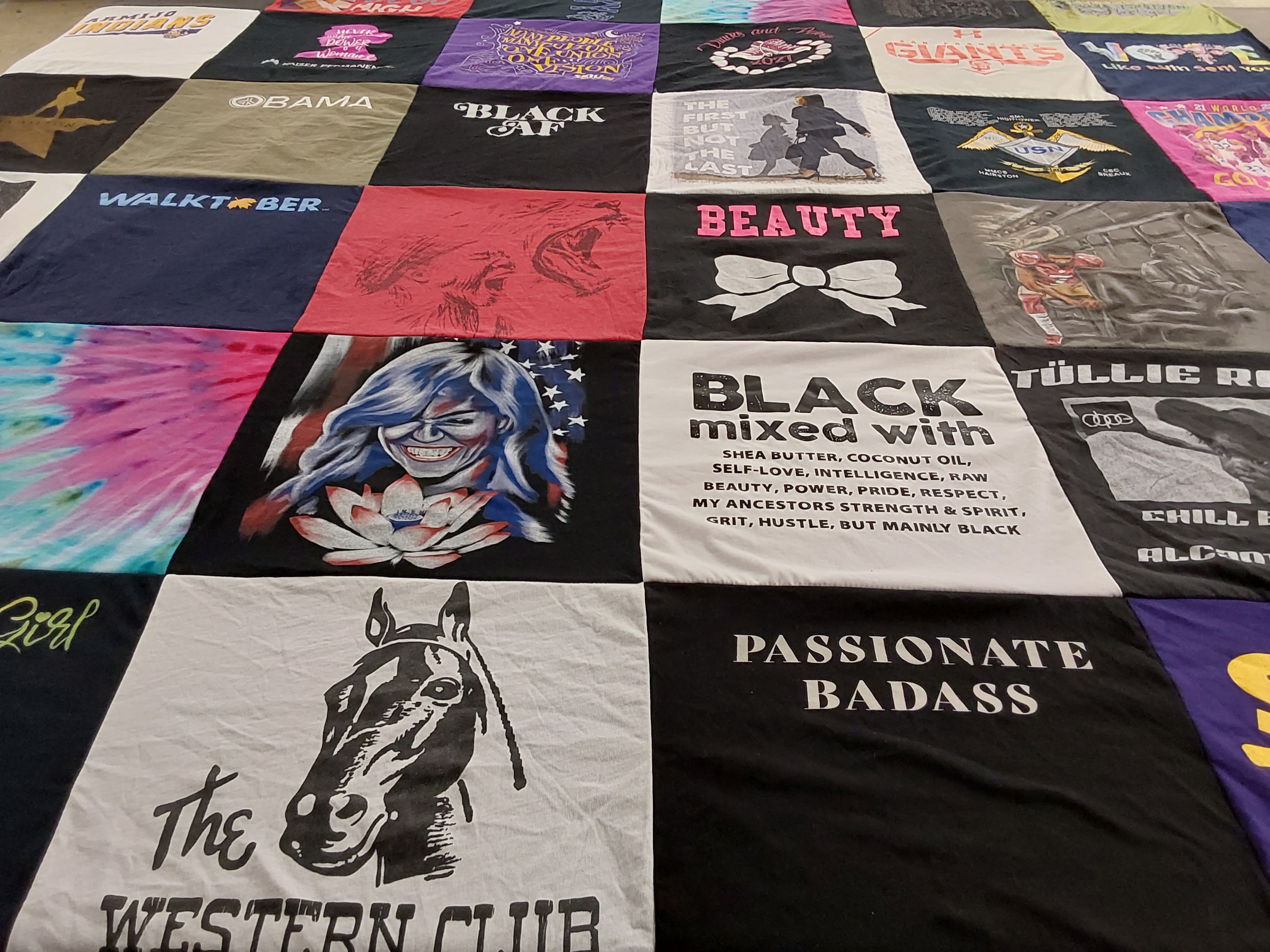 T-shirt quilt with social justice, self empowerment themes by Angelnella from CA