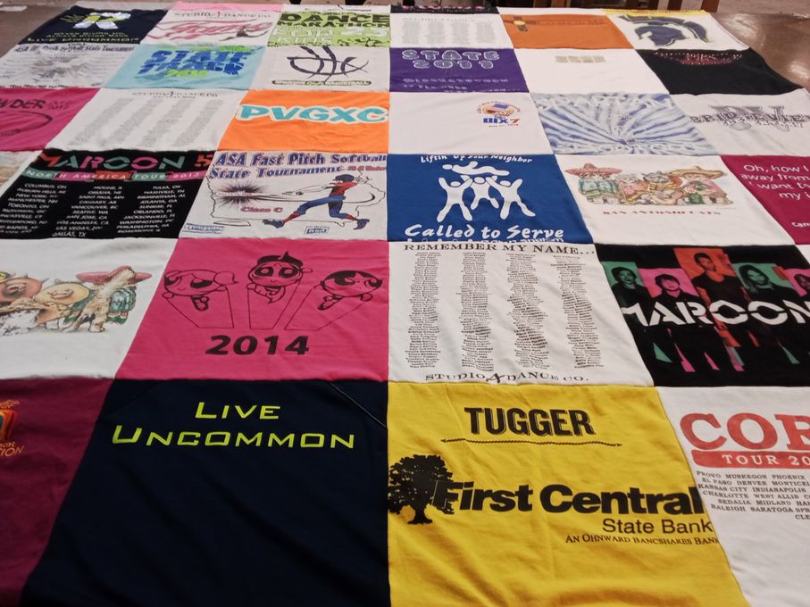 T-shirt quilt with sports, softball themes by Tonni from IA