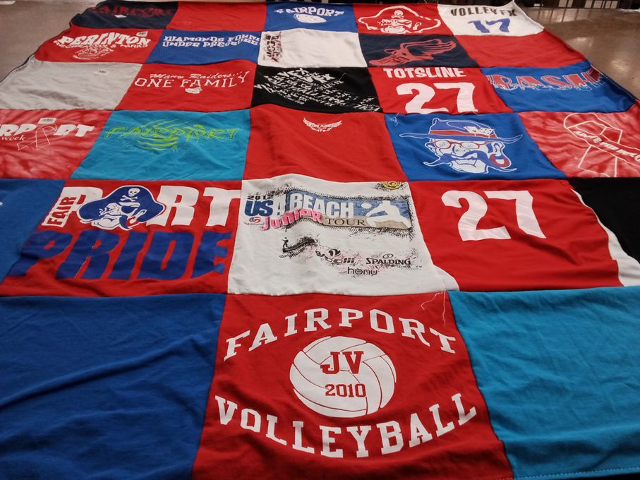 T-shirt quilt featuring fairport high school volleyball team by Marian from NY