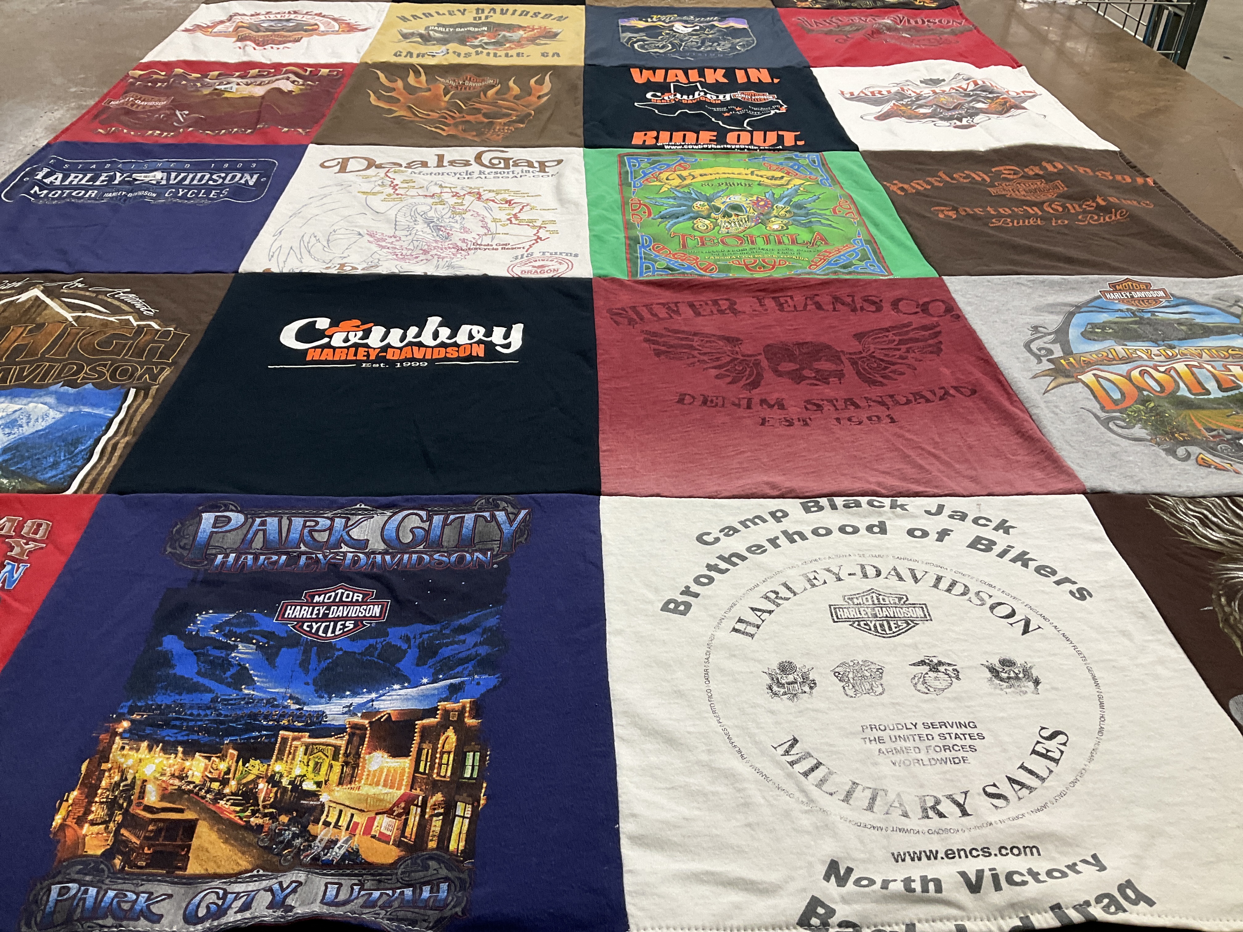 T-shirt quilt with motorcycling, biking themes by John from GA