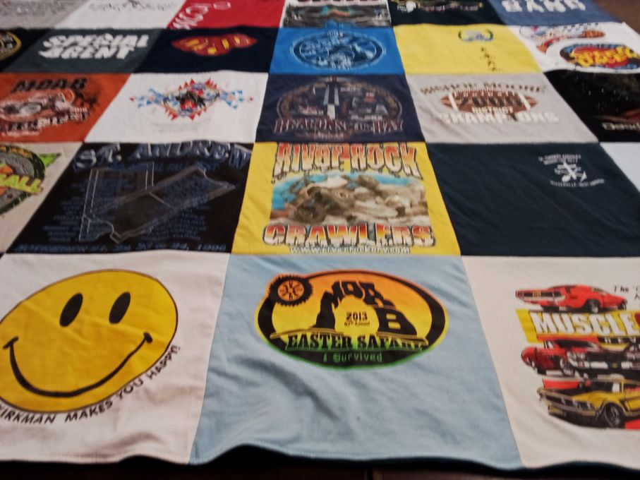 T-shirt quilt with driving, car shows themes by Kristin from FL