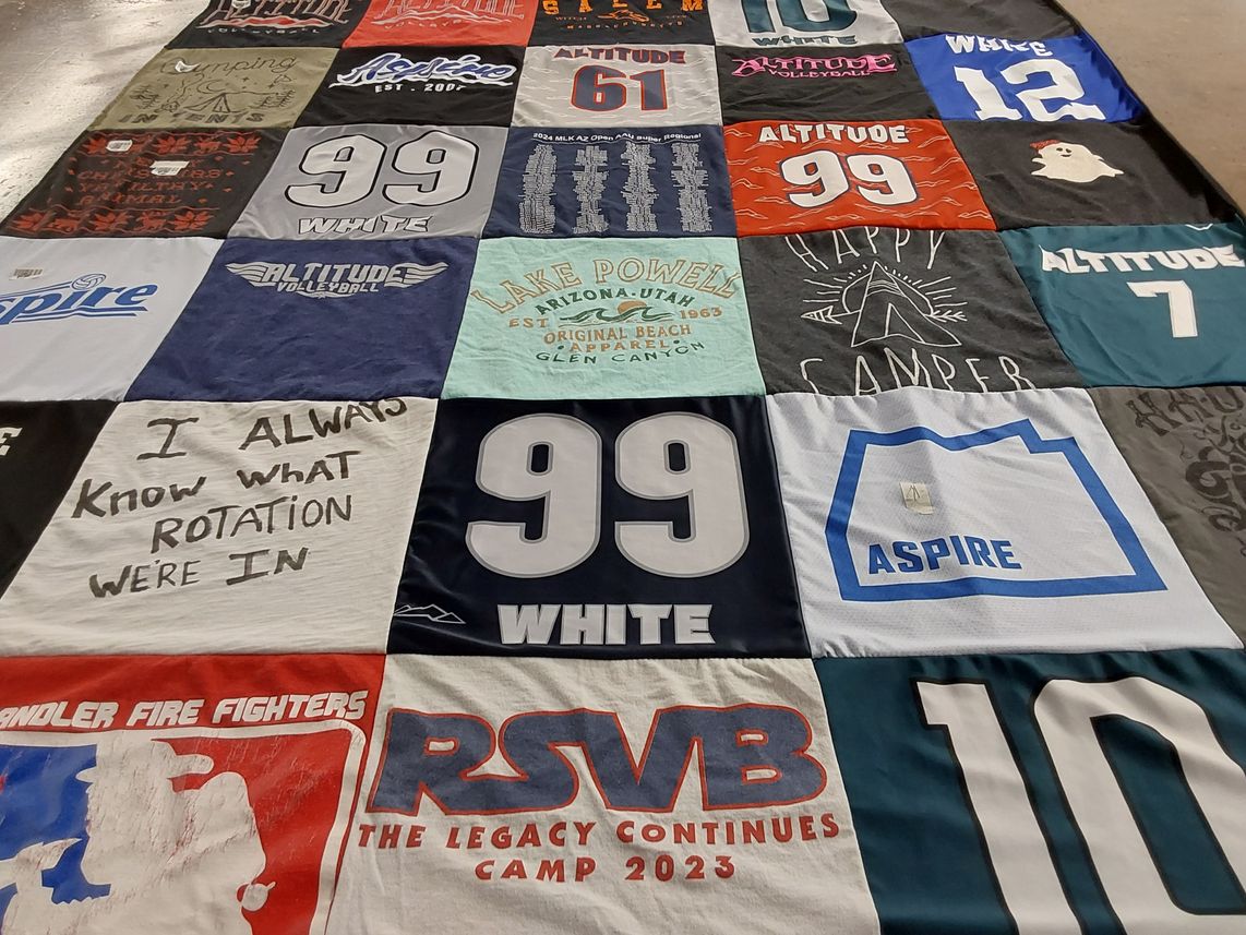 T-shirt quilt featuring altitude volleyball by Natalie from AZ