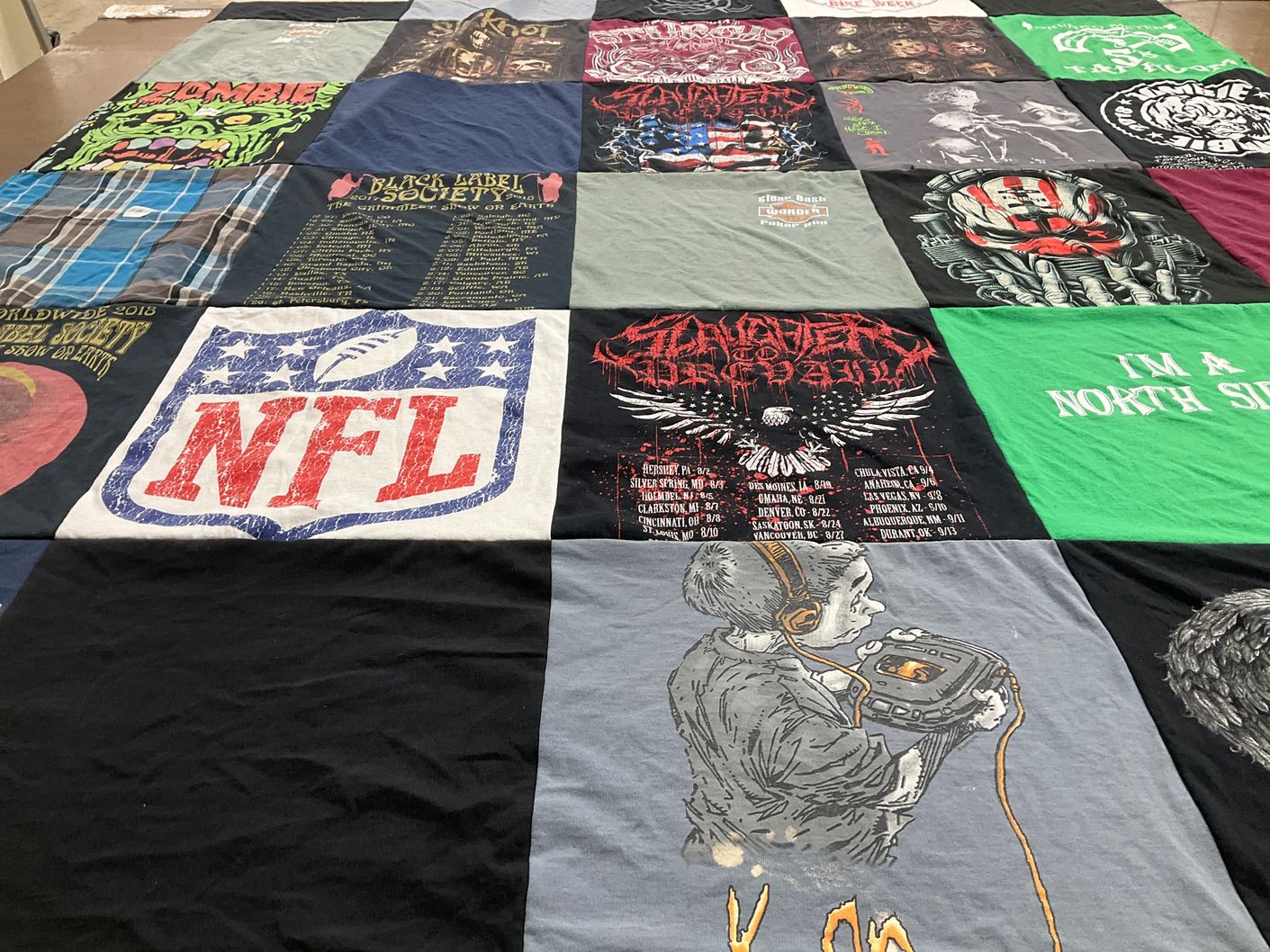 T-shirt quilt with music, sports themes by Kimberly from IN