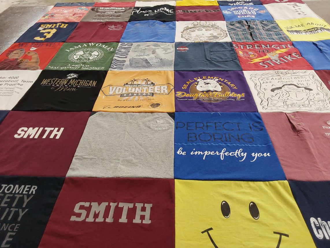 T-shirt quilt featuring douglas bulldogs by Cynthia J from MI