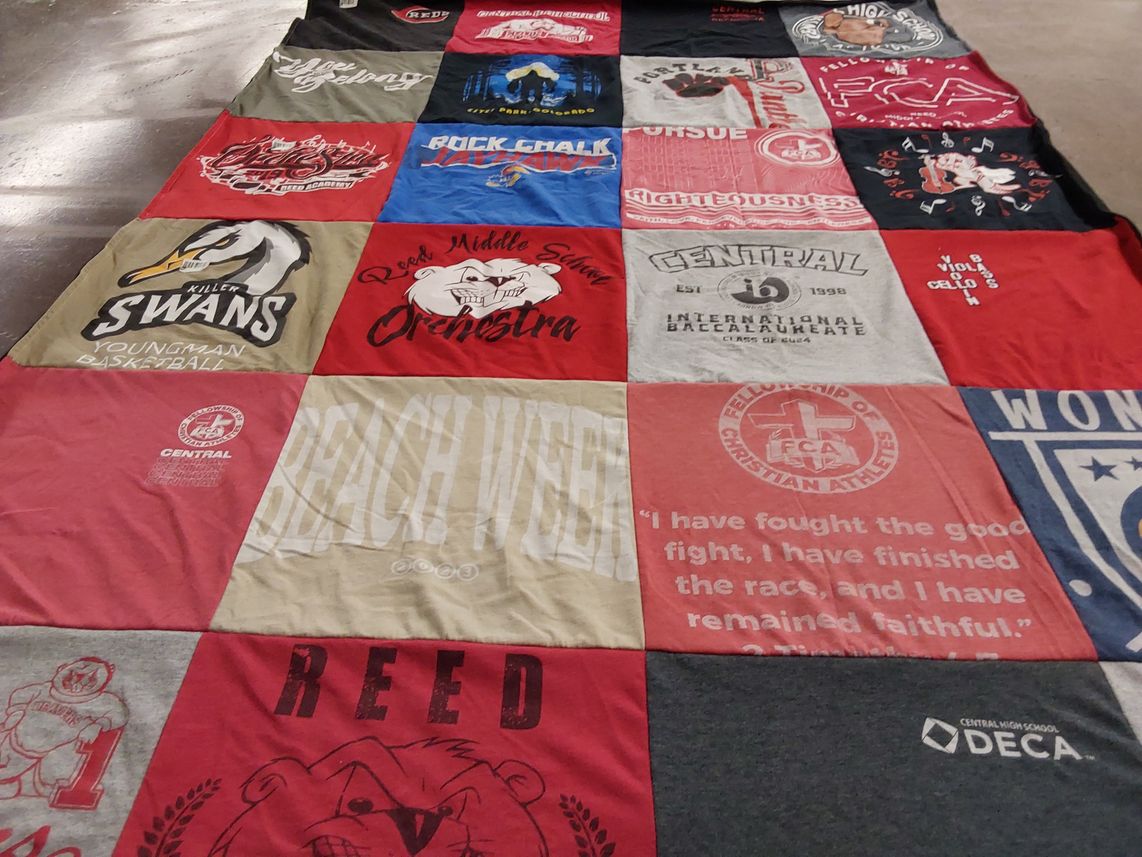 T-shirt quilt featuring youngman swans, central high school by Erin from MO