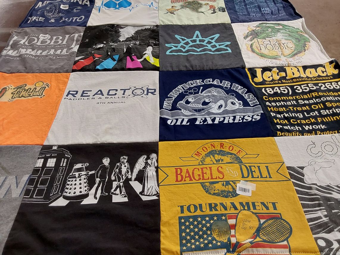 T-shirt quilt with movies, sports themes by Nancy from NY