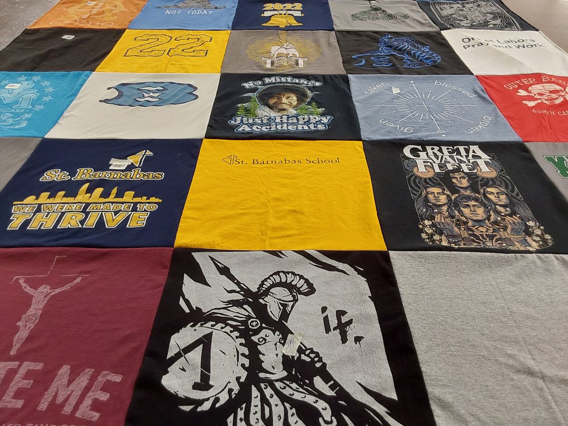 T-shirt quilt from st barnabas school by Elaine from OH
