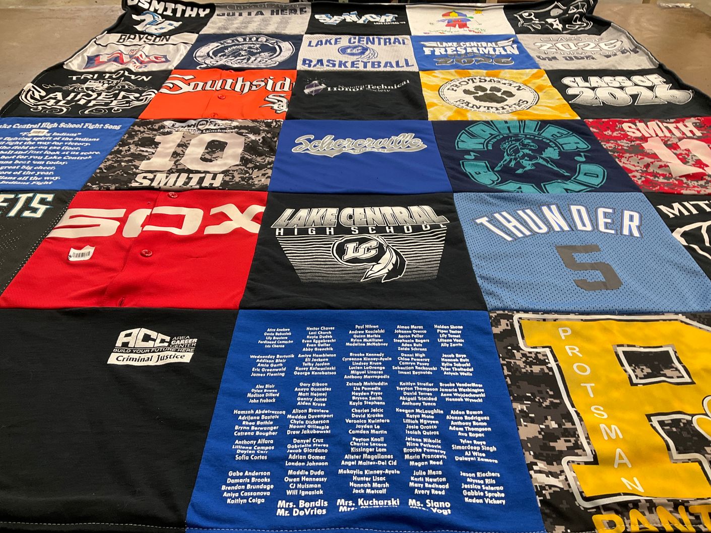 T-shirt quilt featuring lake central basketball, lake central thunder by Sarah from IN