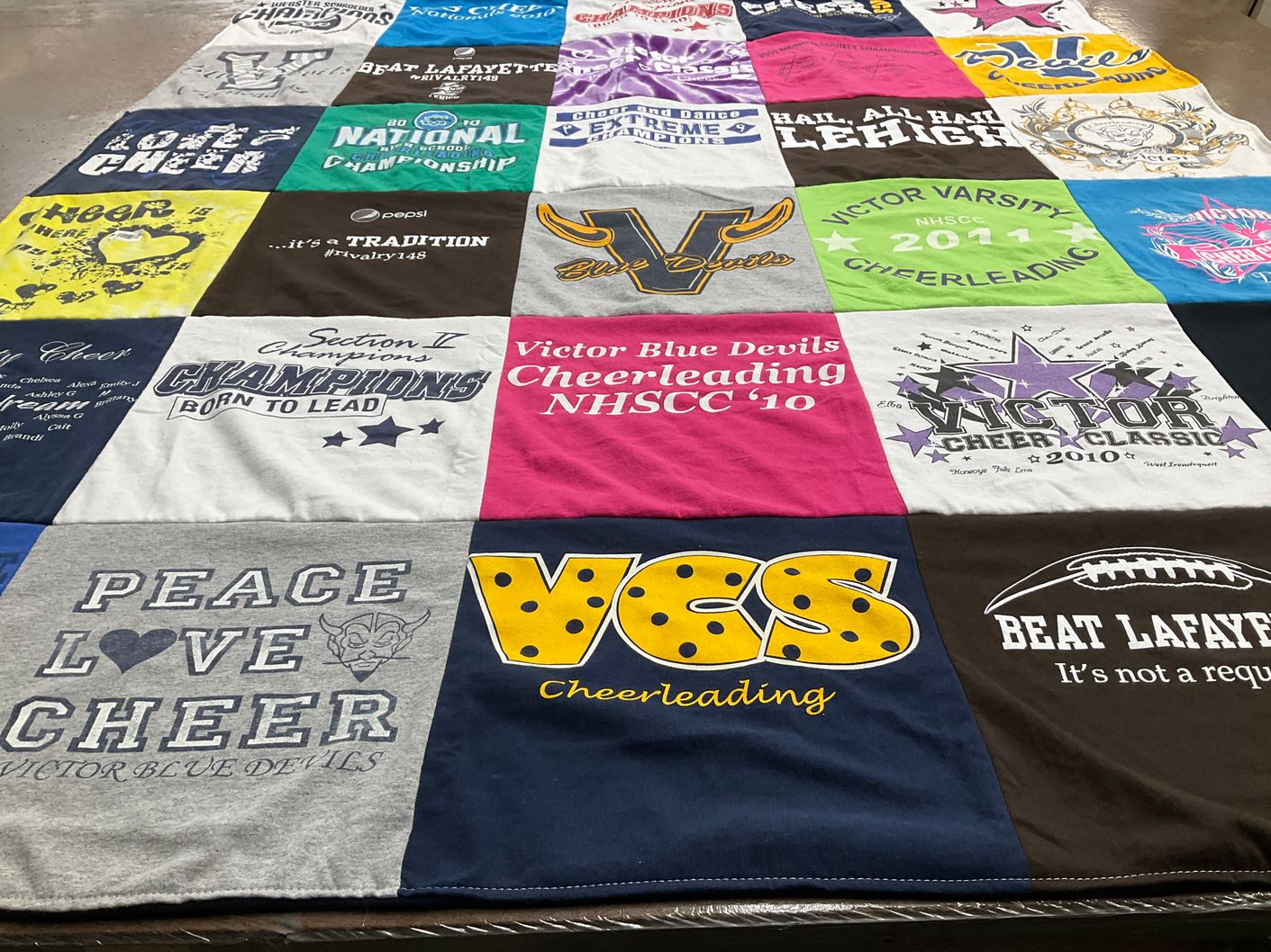 T-shirt quilt featuring victor blue devils cheerleading by Rosemary from NY