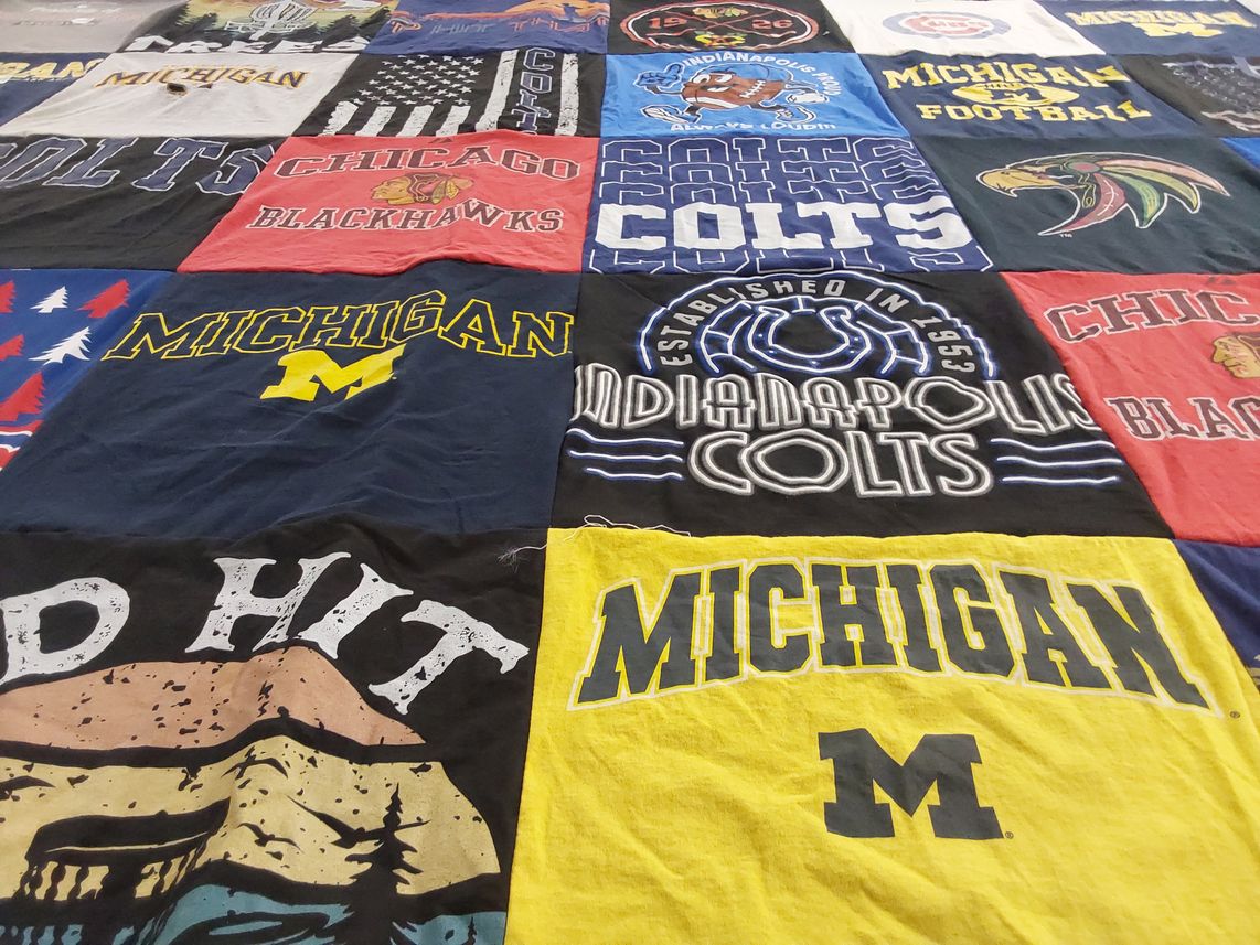 T-shirt quilt featuring indianapolis colts, chicago blackhawks by Sue from IN