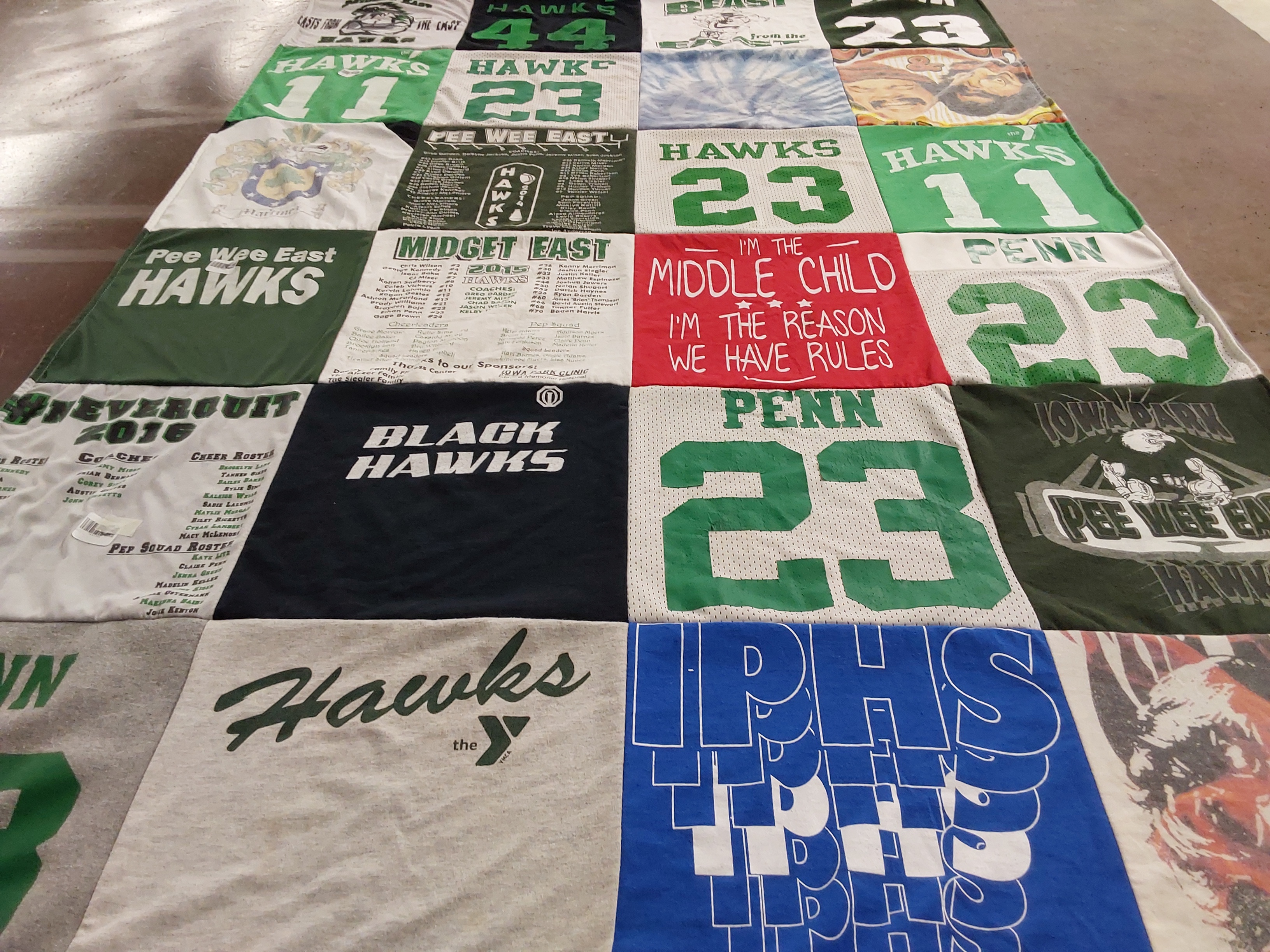 T-shirt quilt featuring black hawks by Pamela from TX