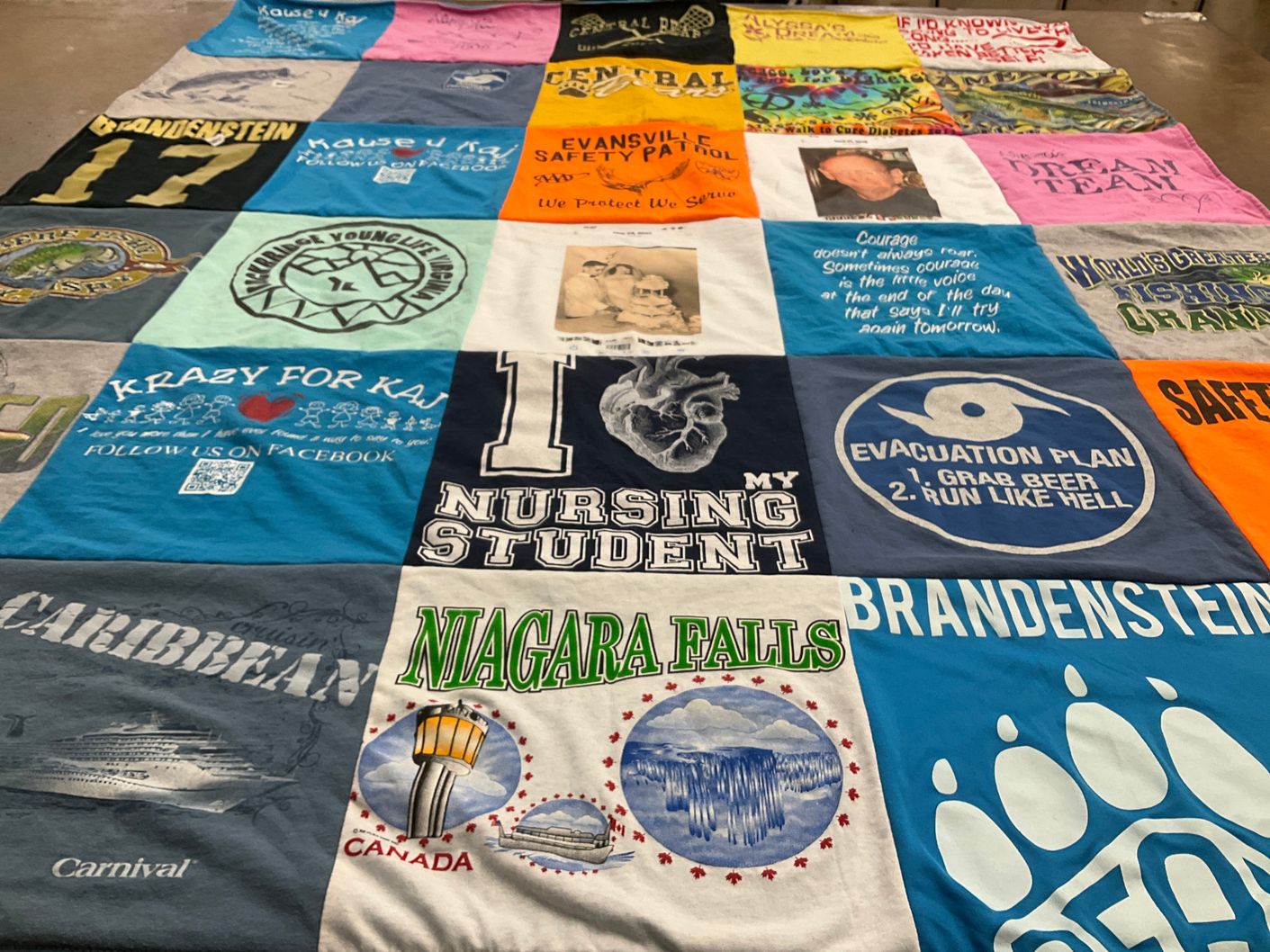T-shirt quilt with nursing, safety themes by Melinda from IN