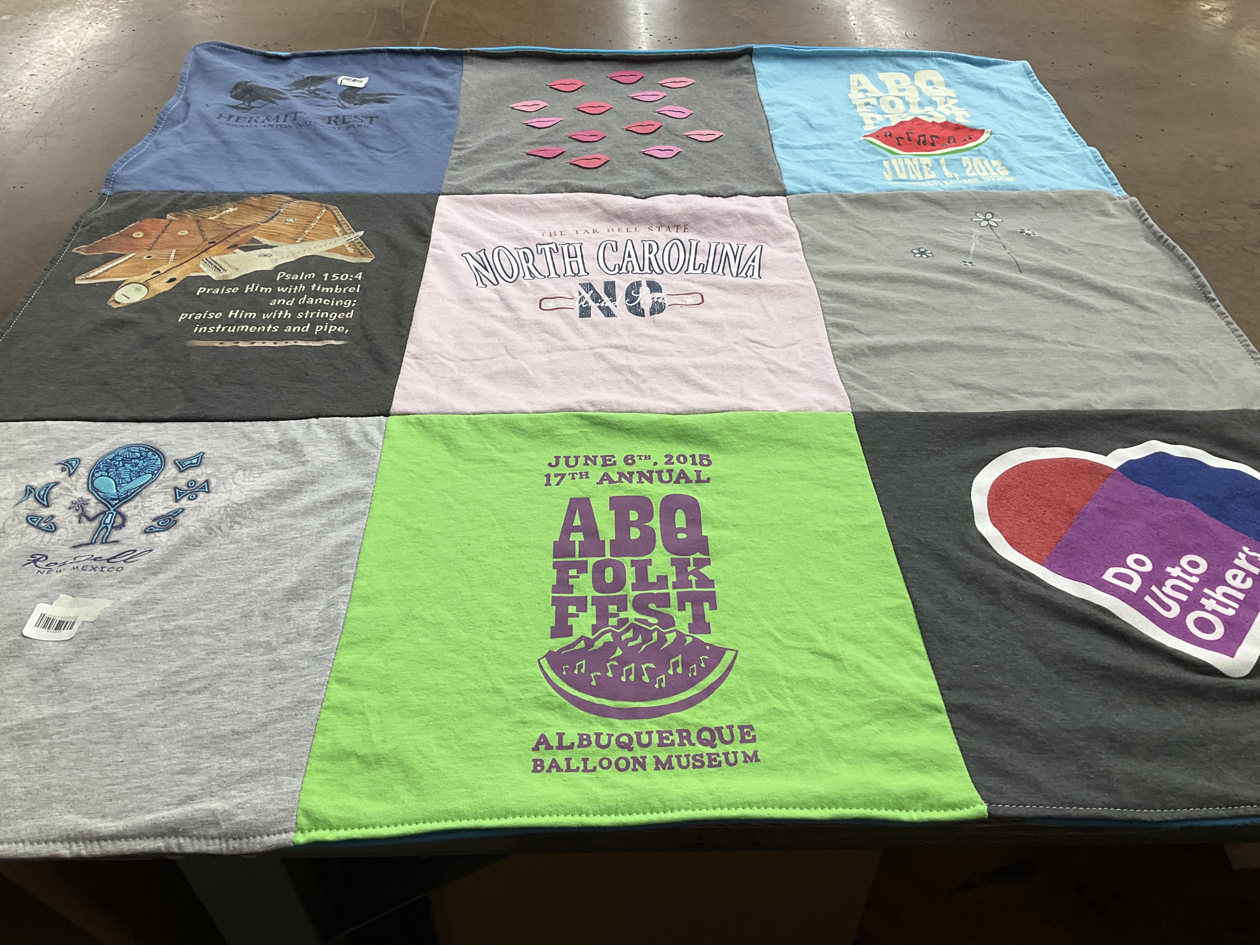 T-shirt quilt with music, arts themes by Karron from MO