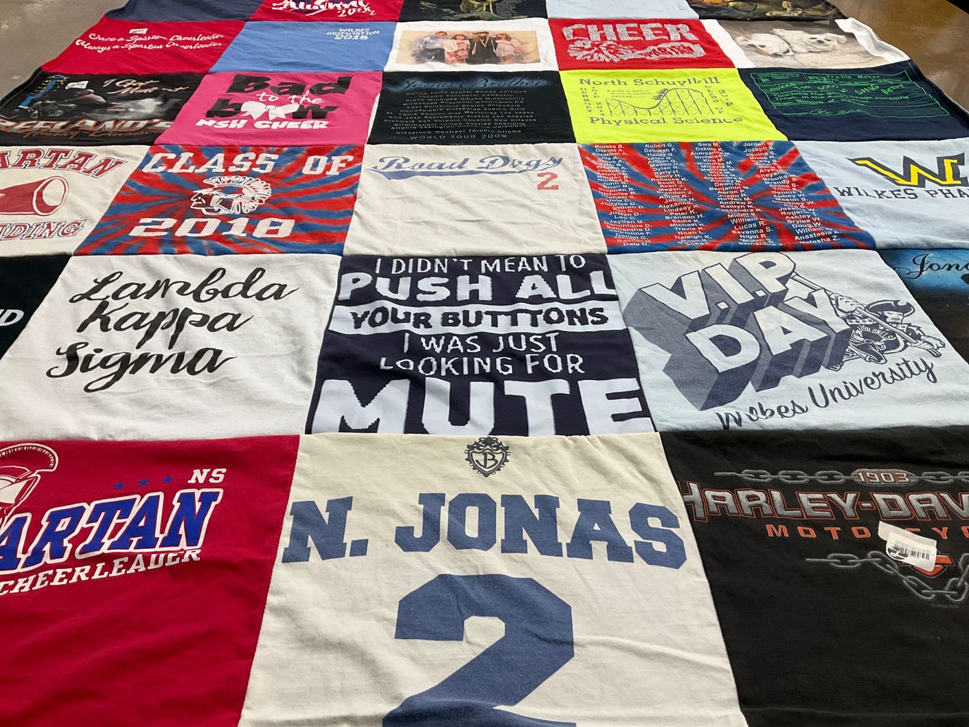 T-shirt quilt featuring spartan cheerleader by Sharon from PA