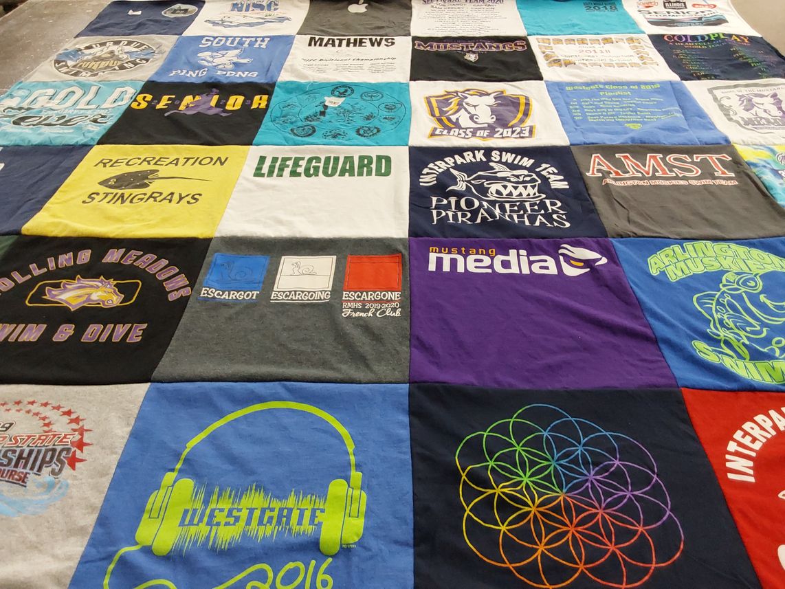 T-shirt quilt featuring mustang swim team by Geraldine from IL
