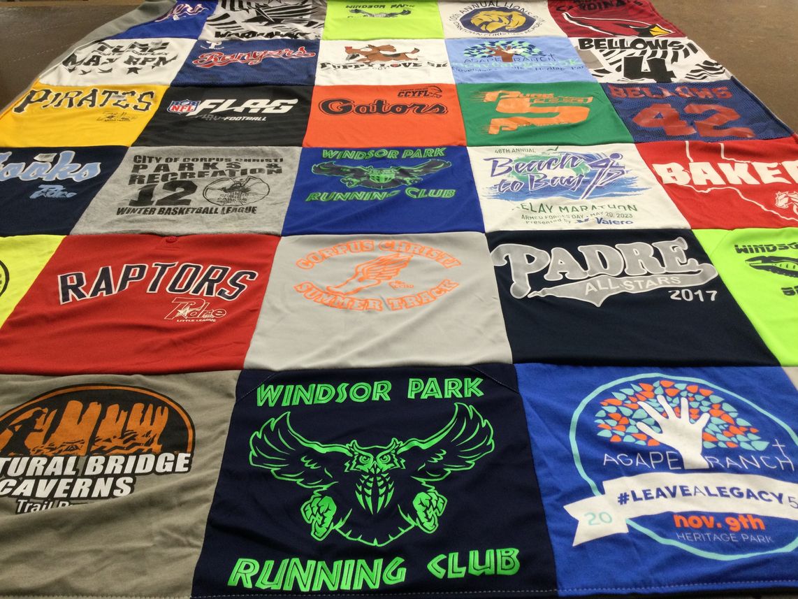 T-shirt quilt featuring raptors by Ann from TX