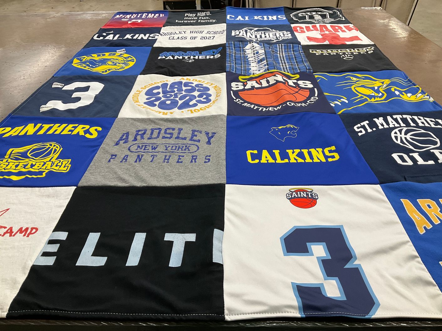 T-shirt quilt featuring calkins, arsdley high school panthers by ALLISON from NY